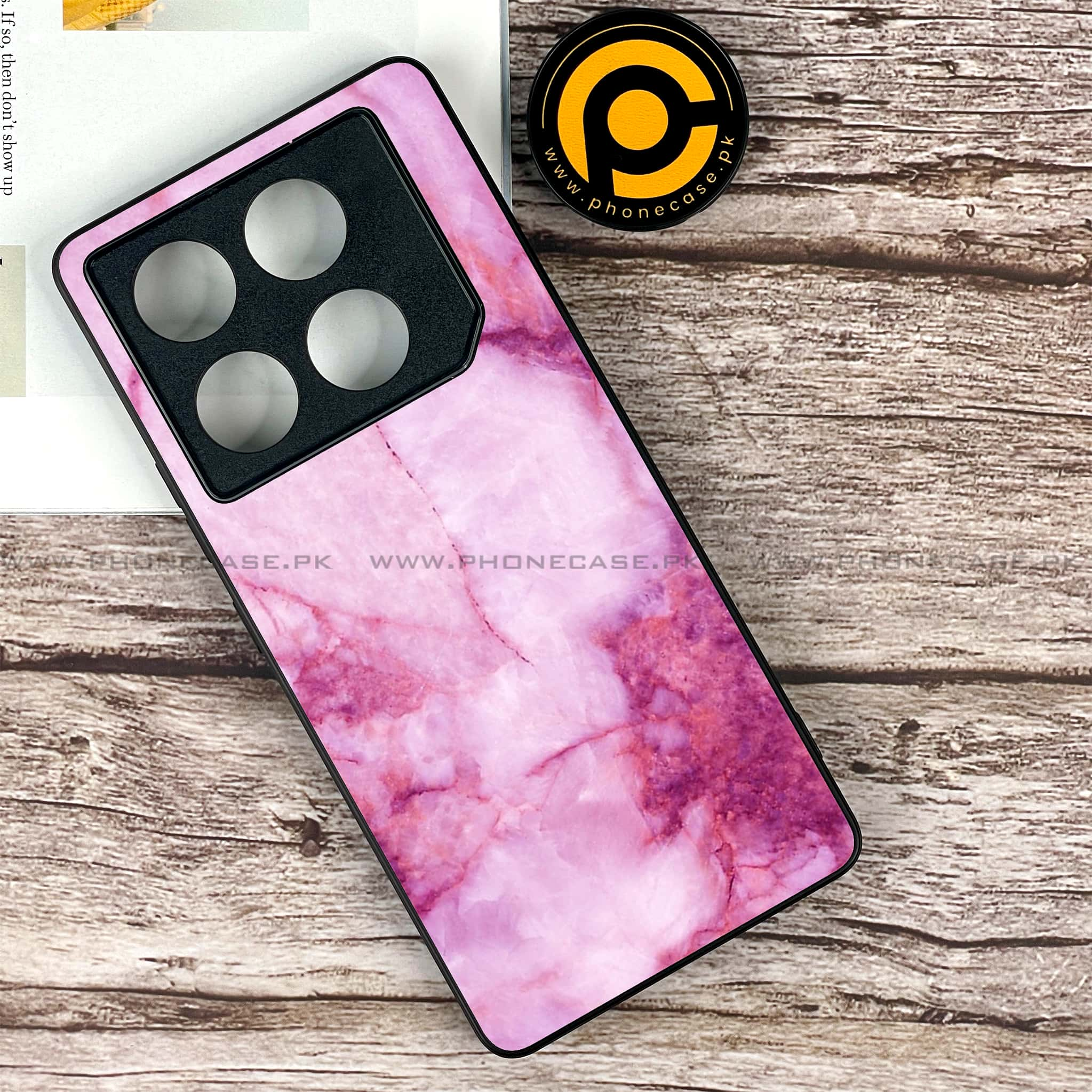 Infinix GT 20 Pro - Pink Marble Series - Premium Printed Glass soft Bumper shock Proof Case