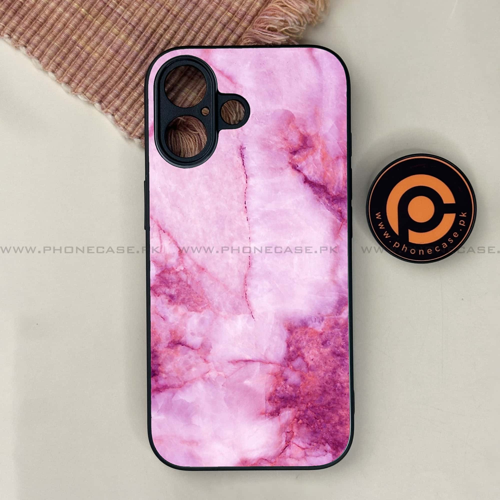 iPhone 17 - Pink Marble Series - Premium Printed Glass soft Bumper shock Proof Case