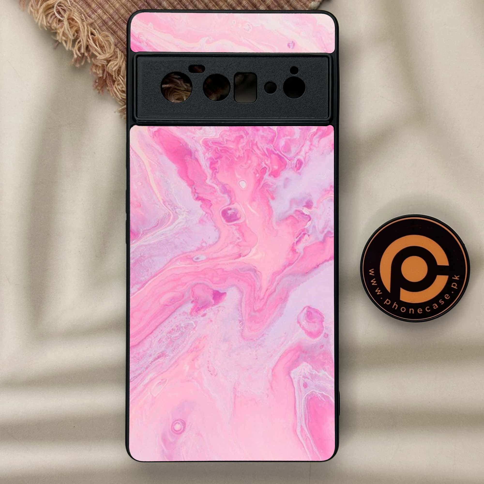 Google Pixel 6A - Pink Marble Series - Premium Metal Printed soft Bumper Shock Proof Case