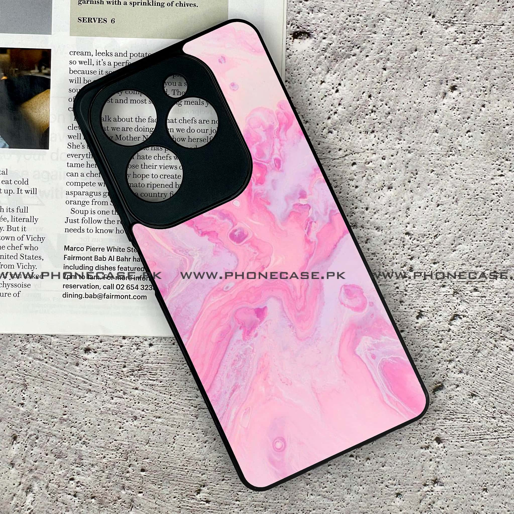 Infinix Hot 40 - Pink Marble Series - Premium Printed Glass soft Bumper shock Proof Case