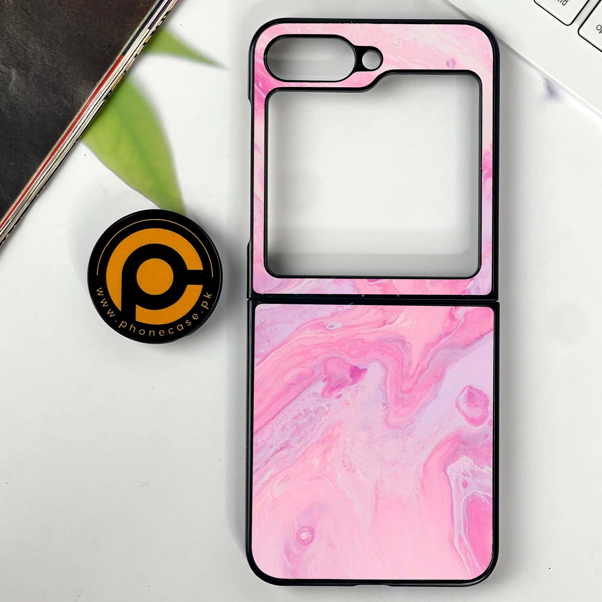 Galaxy Z Flip 6 - Pink Marble Series - Premium Printed Glass soft Bumper shock Proof Case