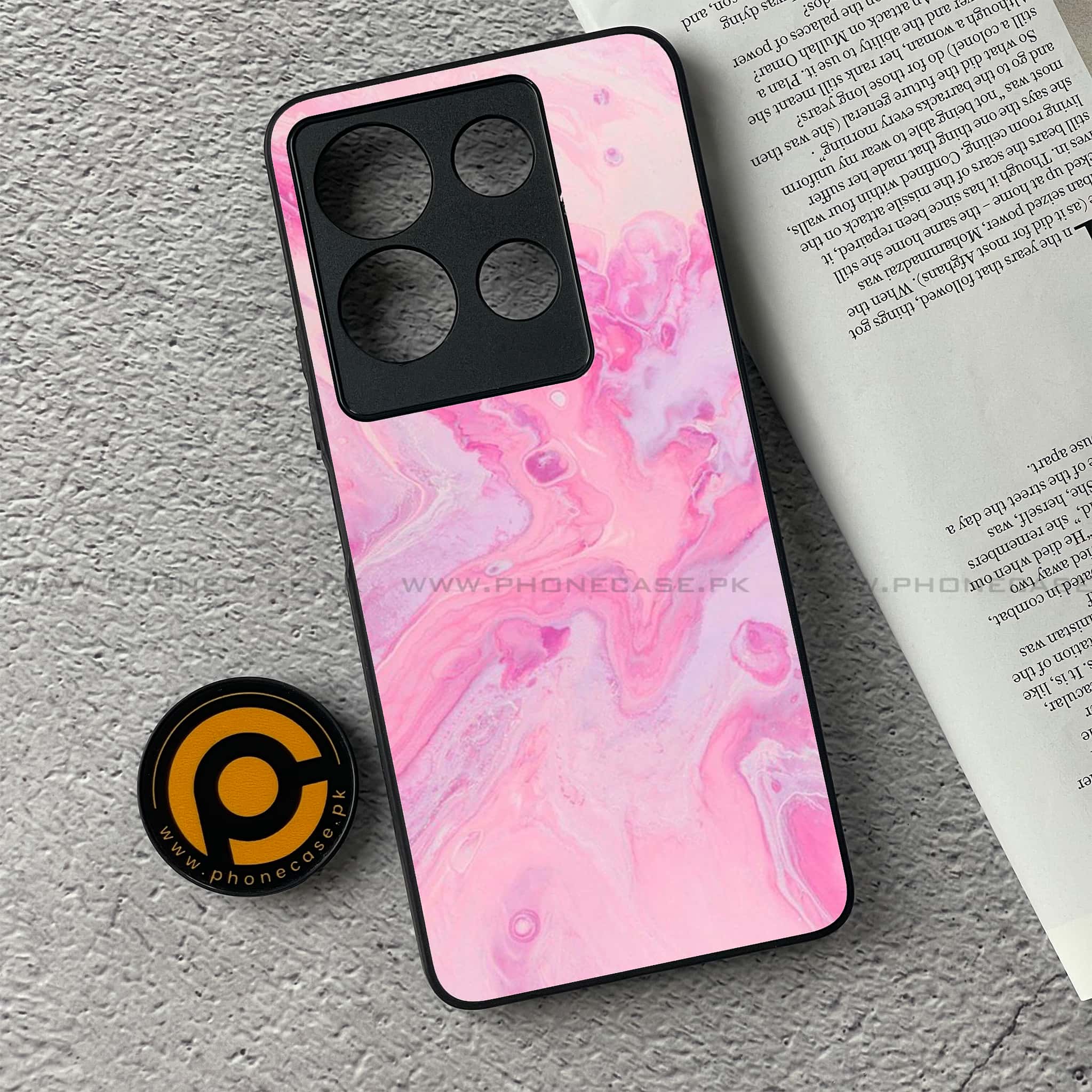 Infinix Note 30 - Pink Marble Series - Premium Printed Glass soft Bumper shock Proof Case