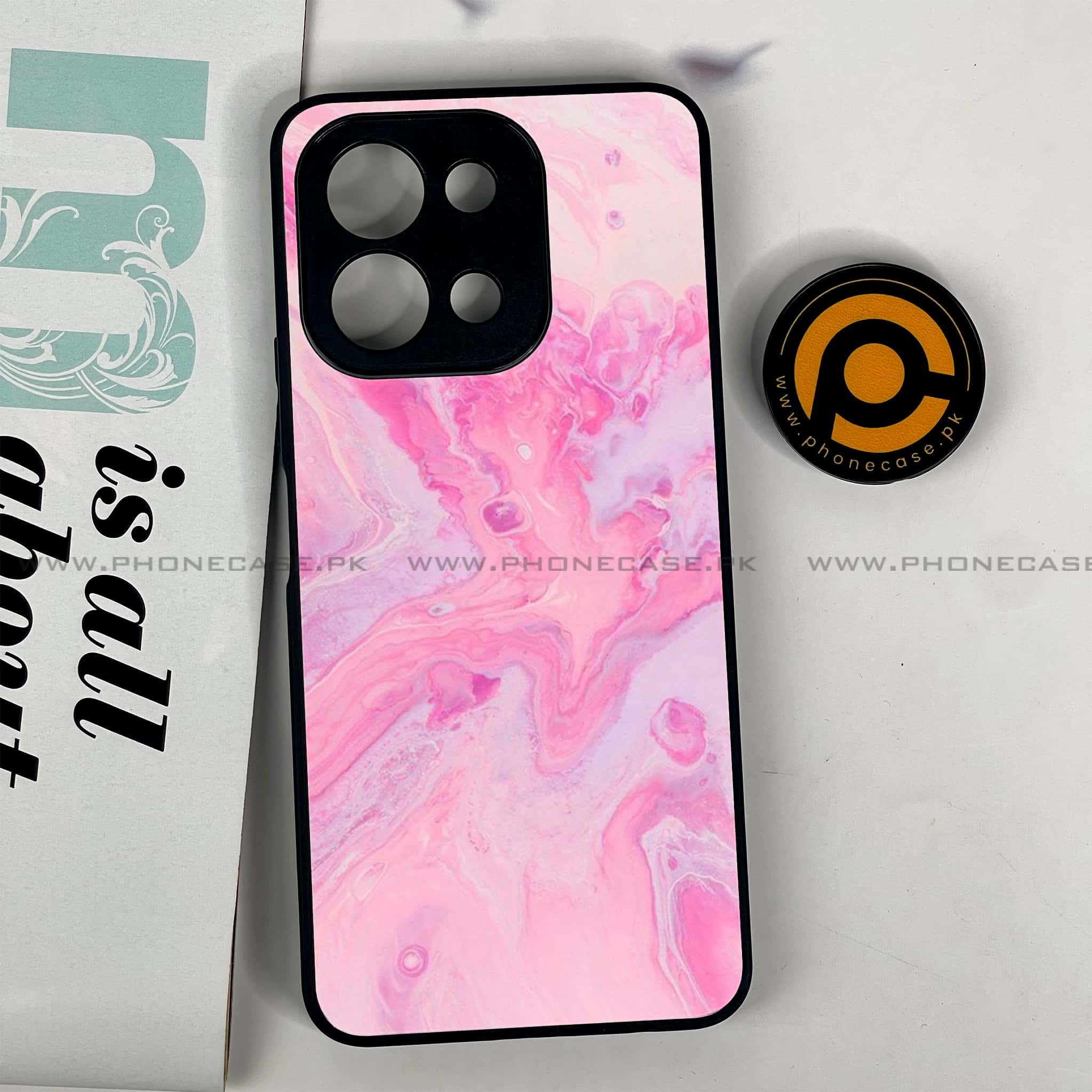 Vivo Y28 - Pink Marble Series - Premium Printed Glass soft Bumper shock Proof Case