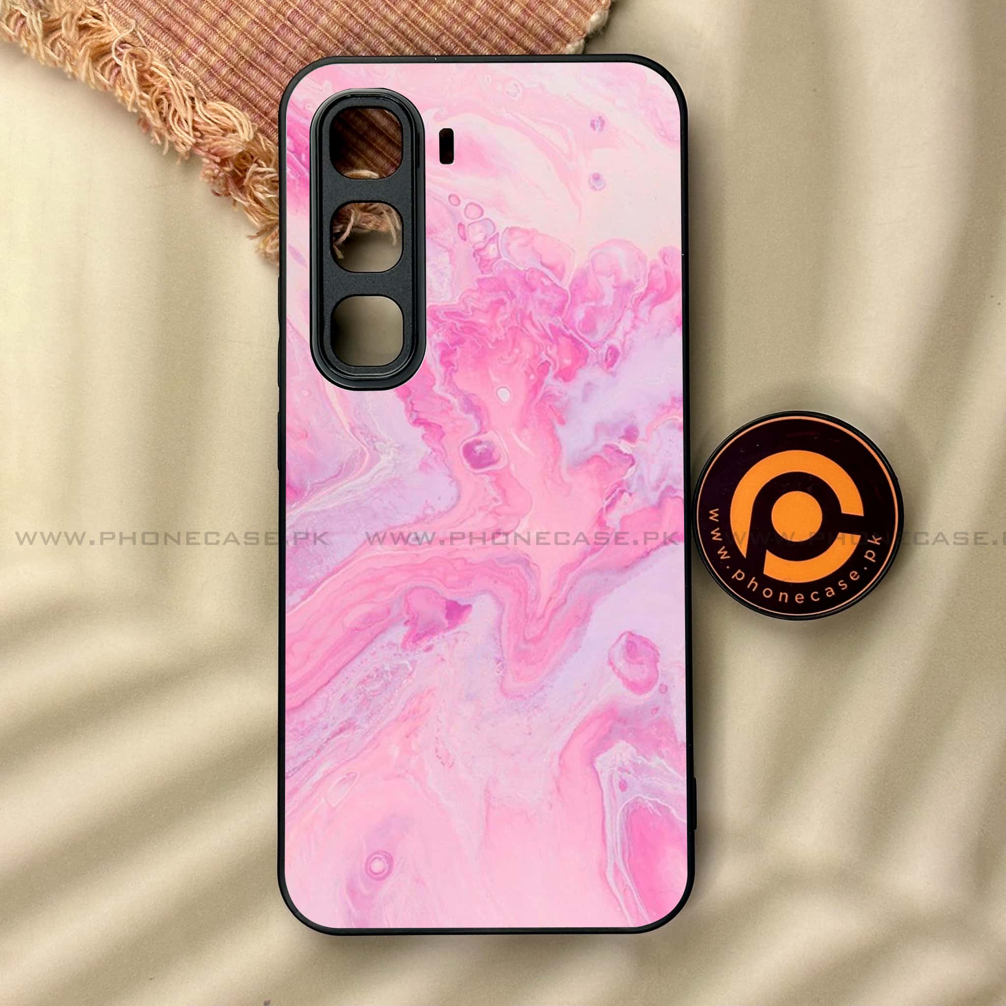 Infinix Hot 60 Pro - Pink Marble Series - Premium Metal Printed soft Bumper shock Proof Case