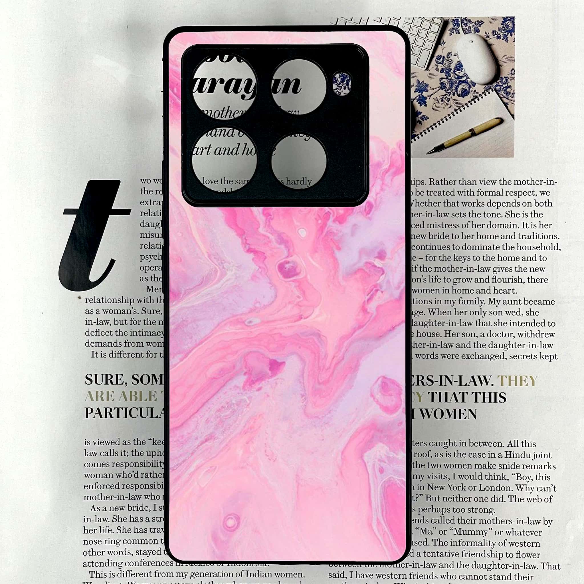 Infinix Note 40 Pro Plus - Pink Marble Series - Premium Metal Printed soft Bumper shock Proof Case