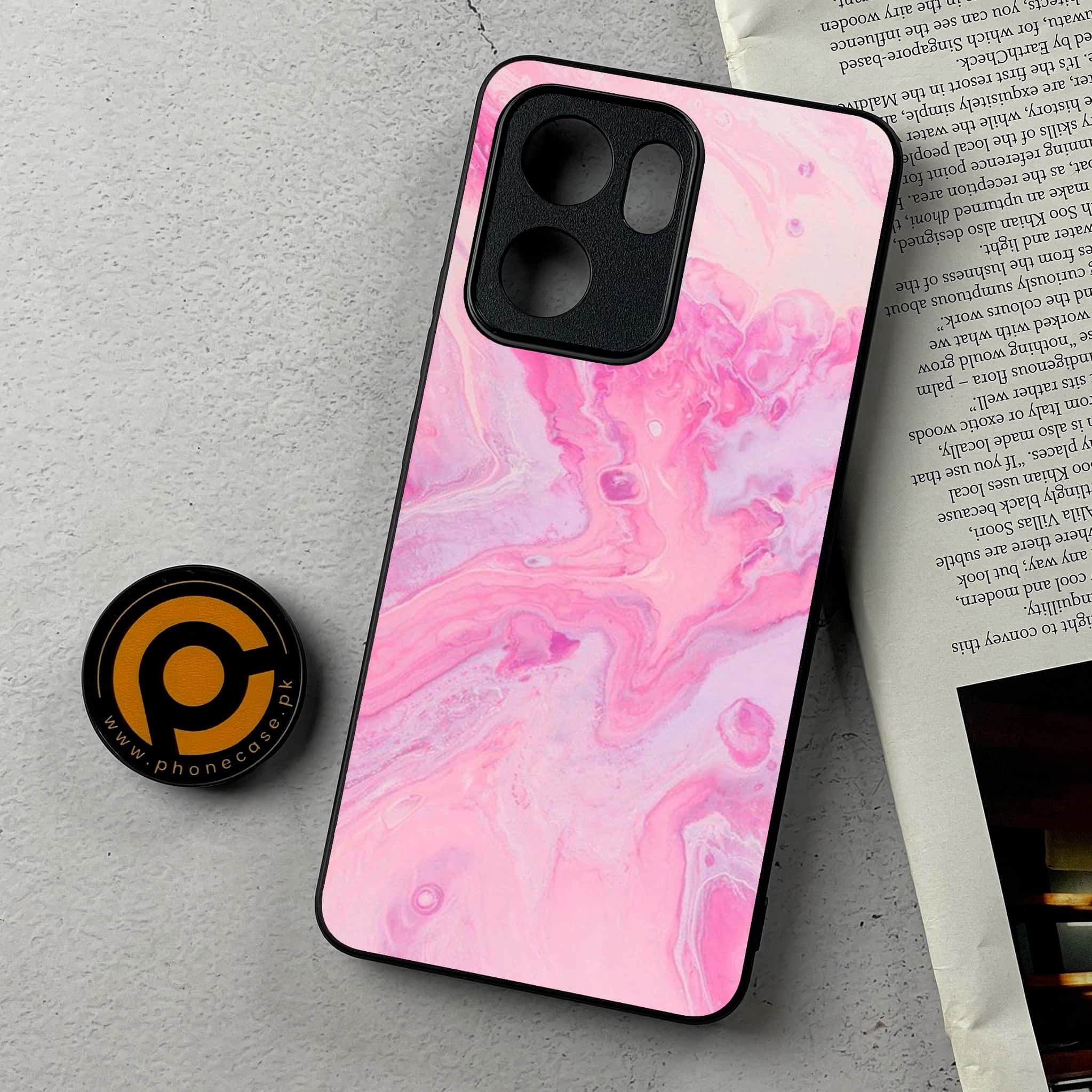 Oppo Reno 13F - Pink Marble Series - Premium Metal Printed Soft Bumper Shockproof Case