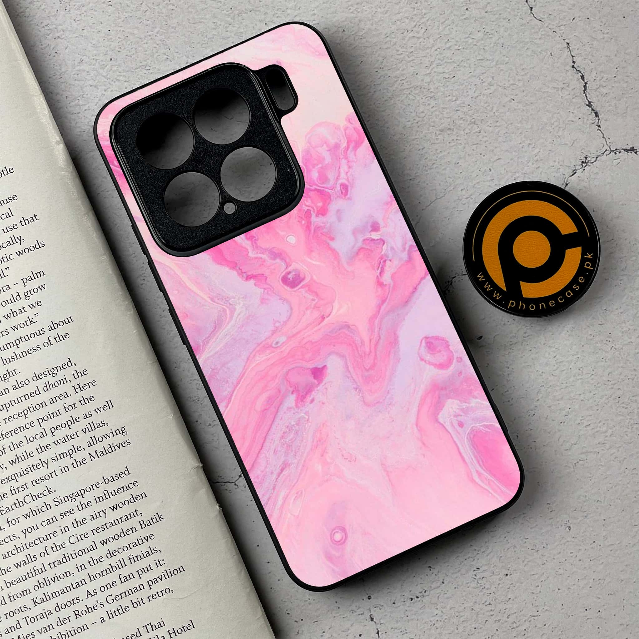 Xiaomi 15 - Pink Marble Series- Premium Metal Printed soft Bumper shock Proof Case