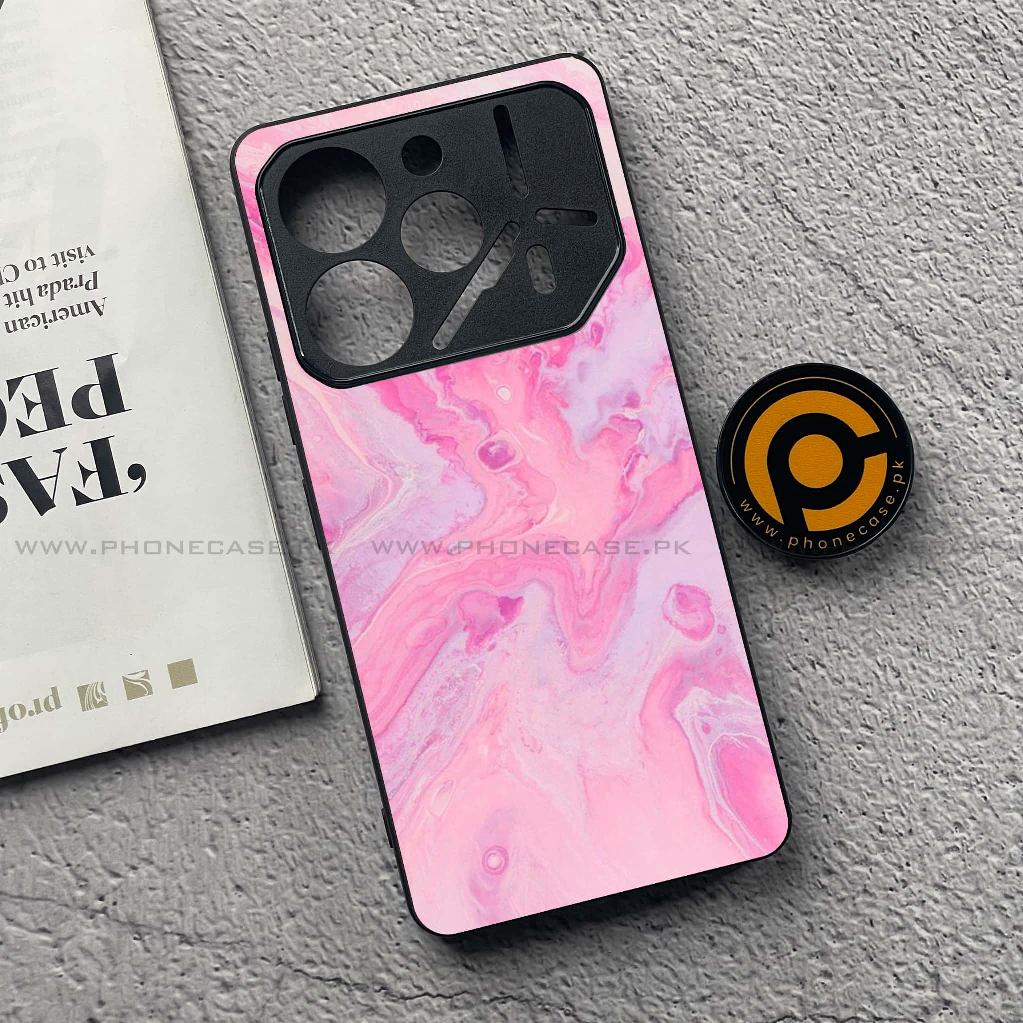 Tecno Pova 6 Pro - Pink Marble Series - Premium Printed Glass soft Bumper shock Proof Case