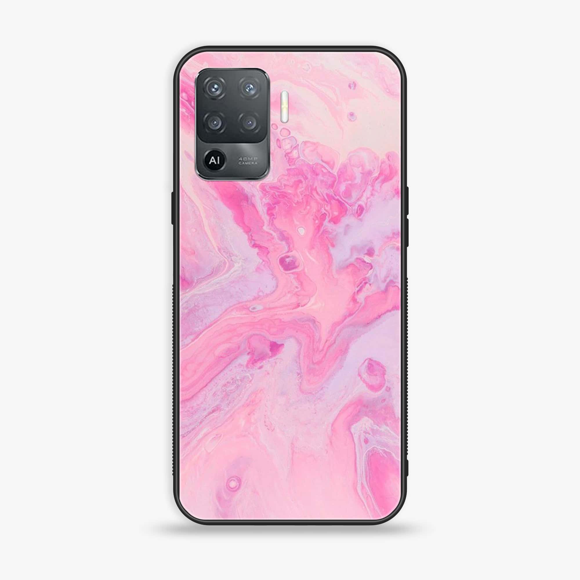 Oppo F19 Pro - Pink Marble Series - Premium Printed Glass soft Bumper shock Proof Case
