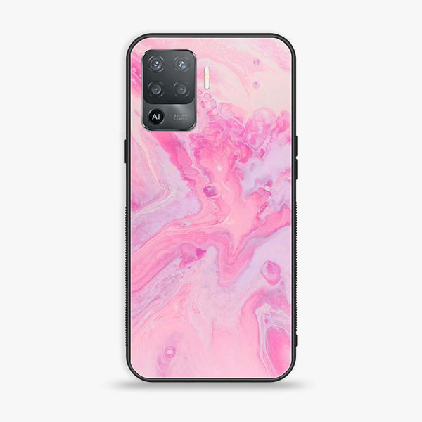 Oppo F19 Pro/ A94 4g/ Reno 5 Lite - Pink Marble Design 6 - Premium Printed Glass soft Bumper shock Proof Case CS-34857