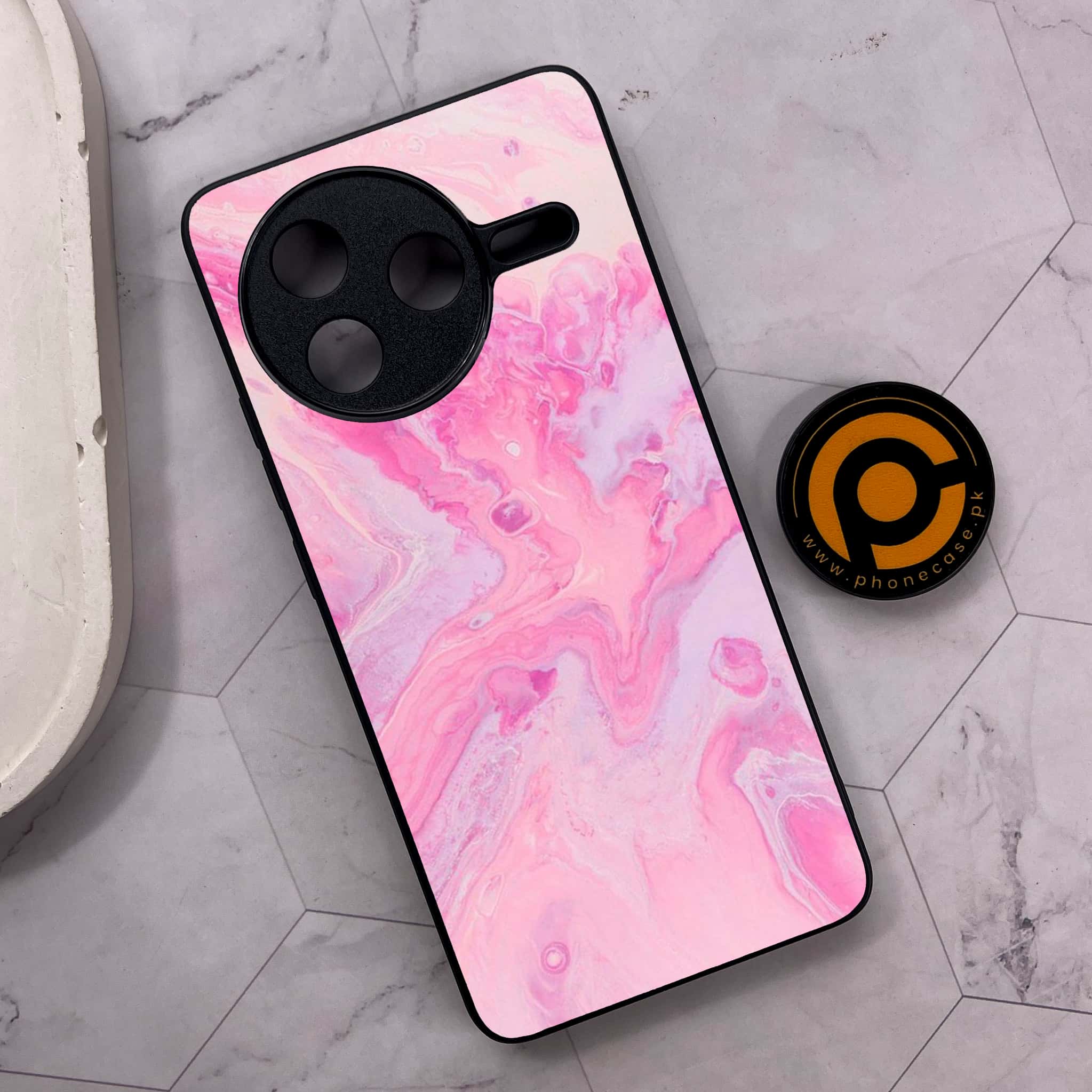 Xiaomi Poco F7 Pro 5G - Pink Marble Series - Premium Metal Printed soft Bumper shock Proof Case