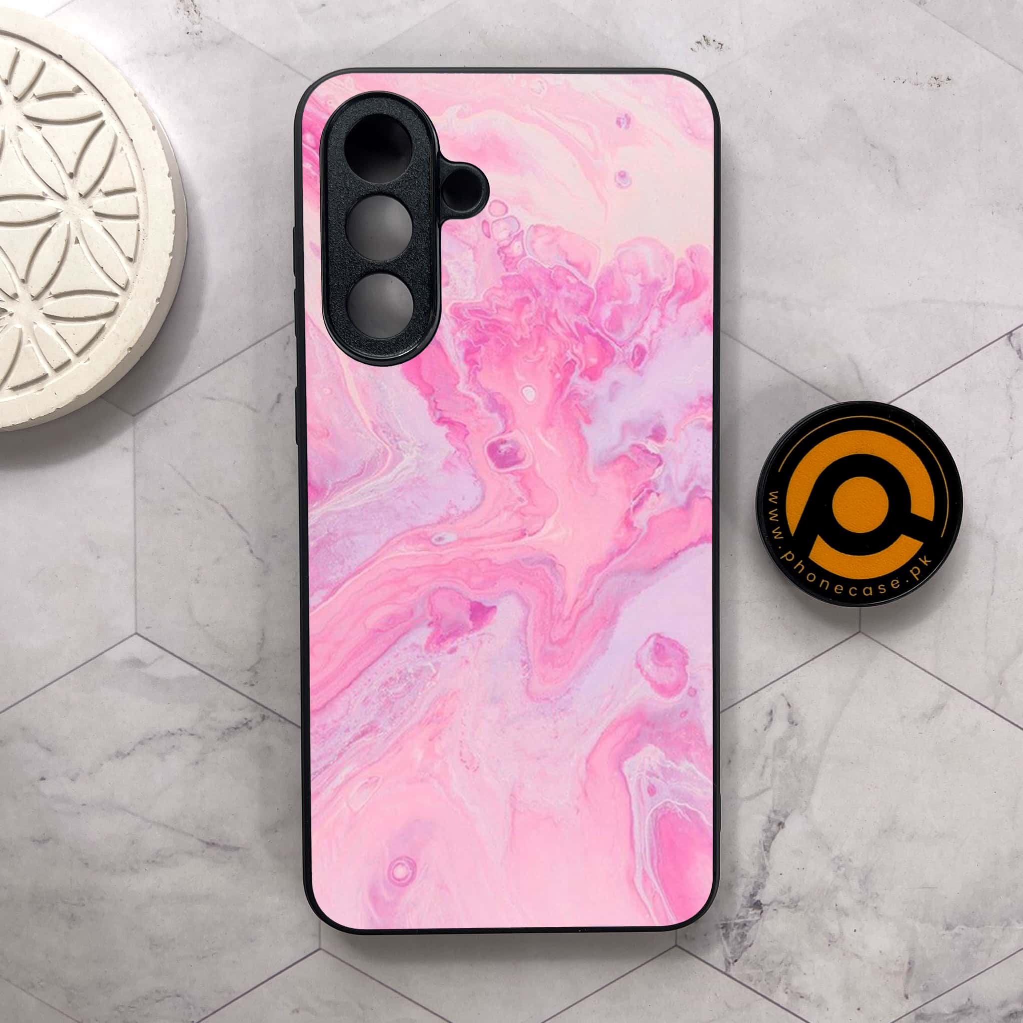 Samsung Galaxy A36 5G - Pink Marble Series - Premium Metal Printed soft Bumper shock Proof Case