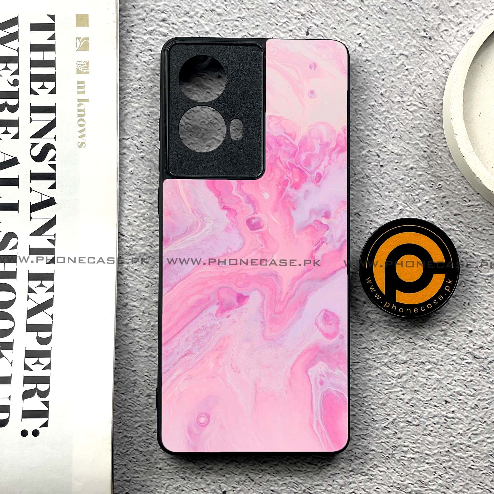 Moto G85 - Pink Marble Series - Premium Printed Glass soft Bumper shock Proof Case