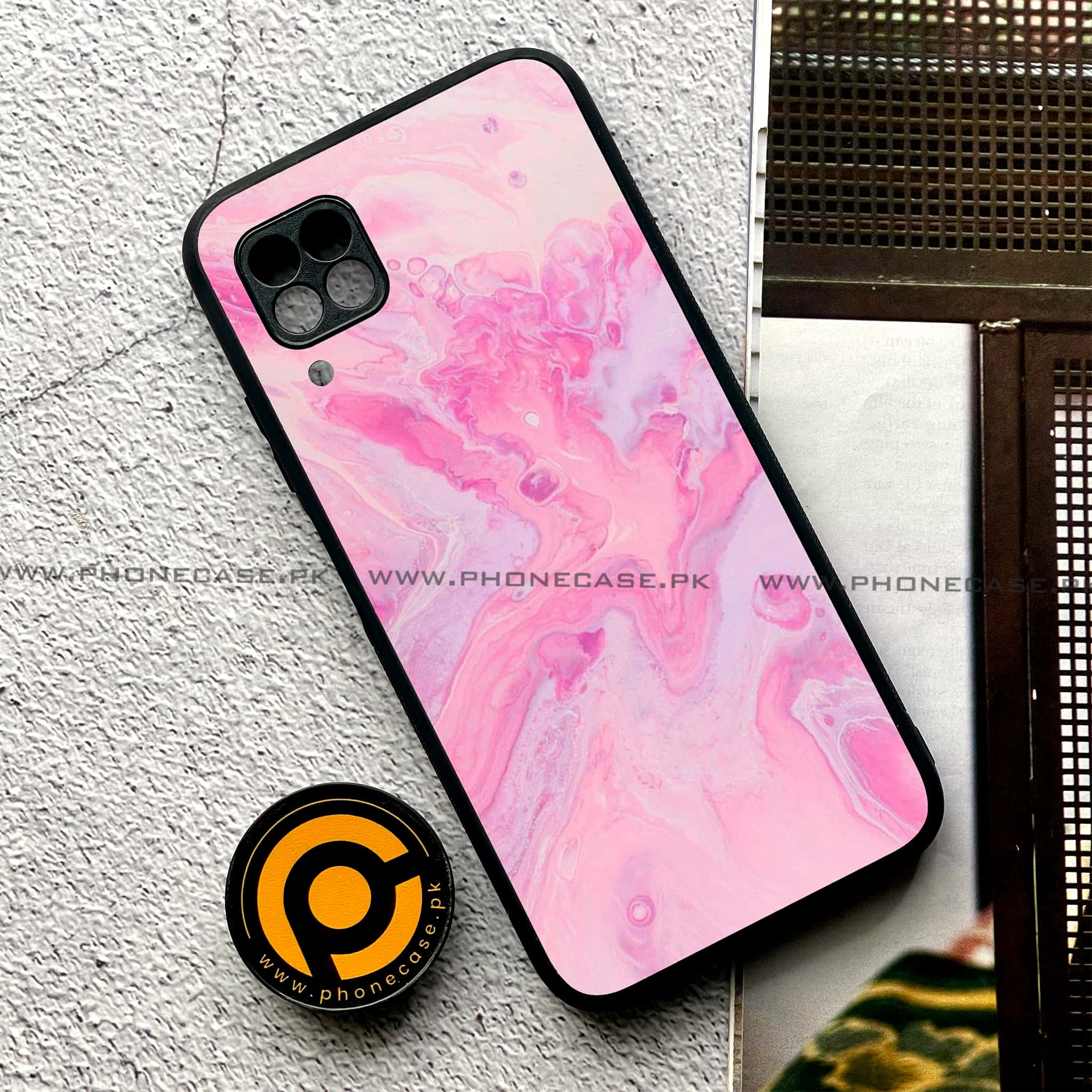 Huawei P40 Lite - Pink Marble Series - Premium Printed Glass soft Bumper shock Proof Case