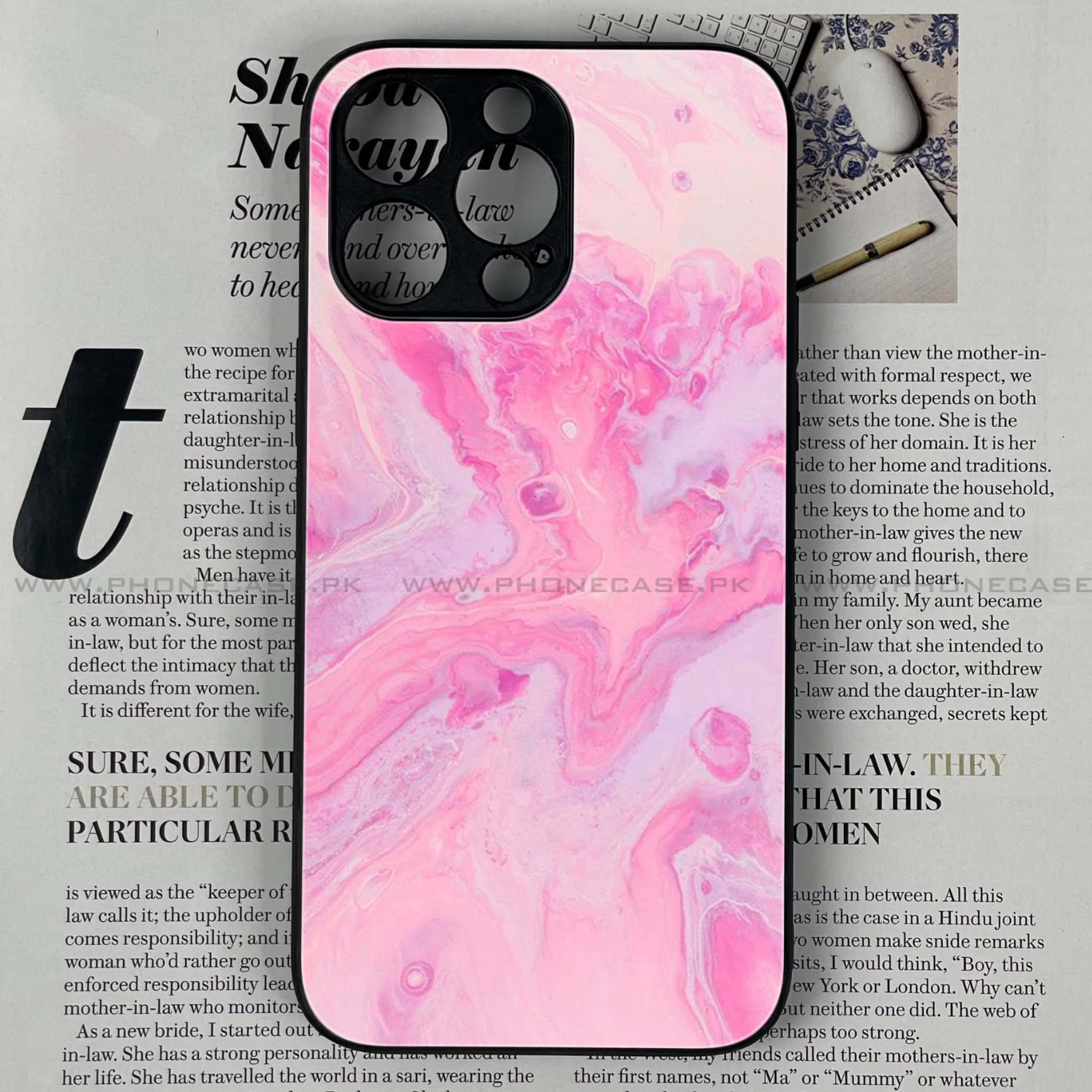 iPhone 14 Pro- Pink Marble Series - Premium Printed Glass soft Bumper shock Proof Case