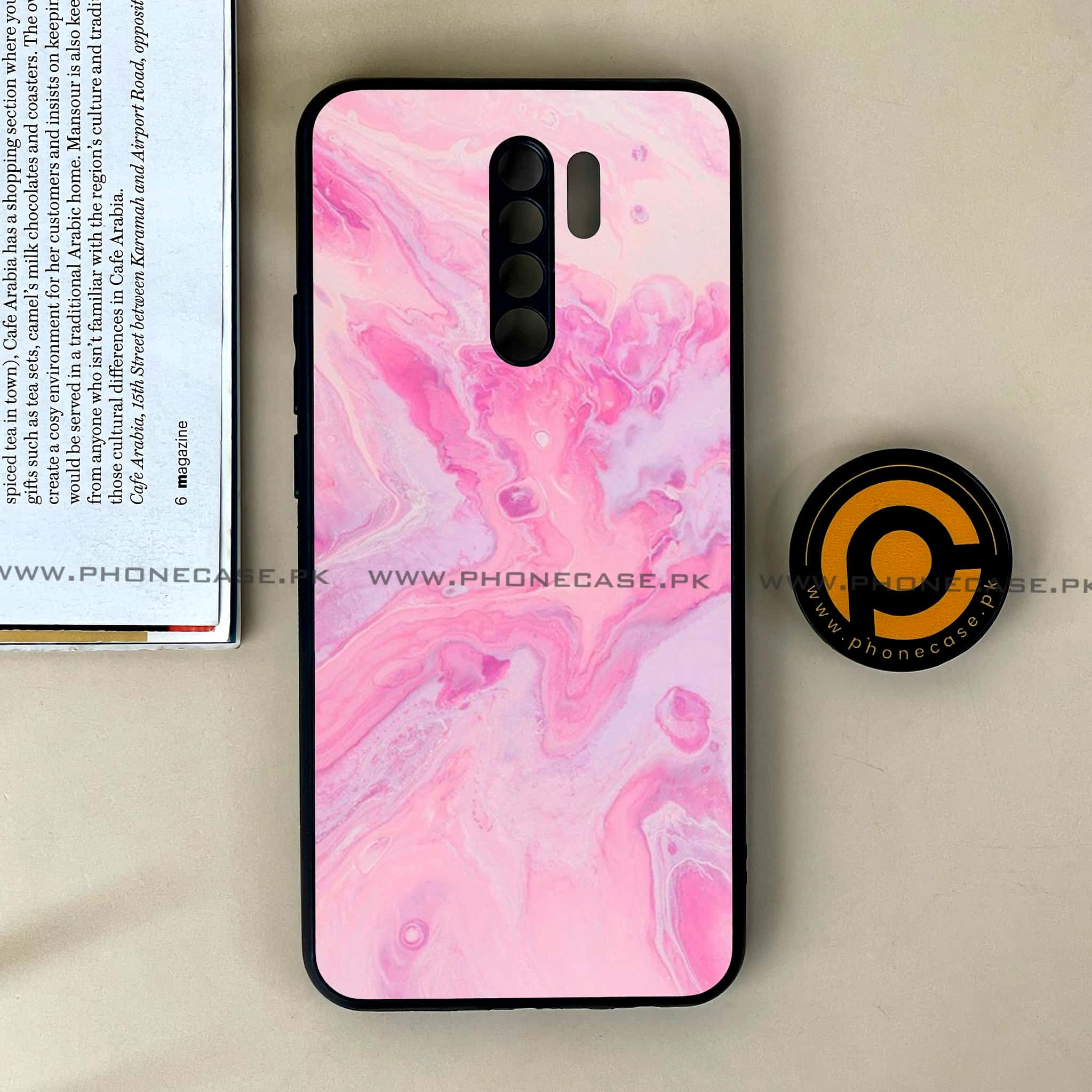 Xiaomi Redmi 9 - Pink Marble Series - Premium Printed Glass soft Bumper shock Proof Case