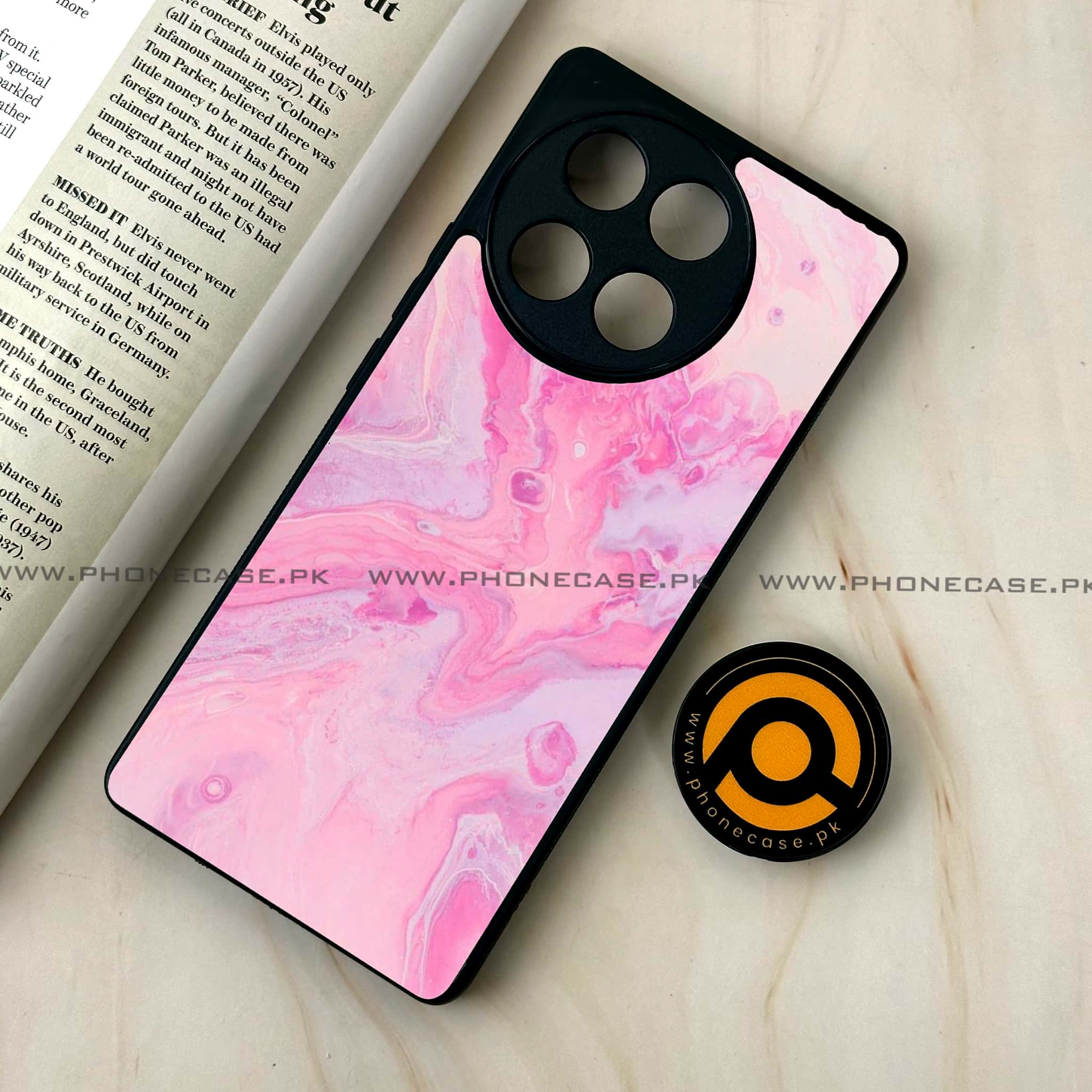 Tecno Camon 30s - Pink Marble Series - Premium Metal Printed soft Bumper shock Proof Case