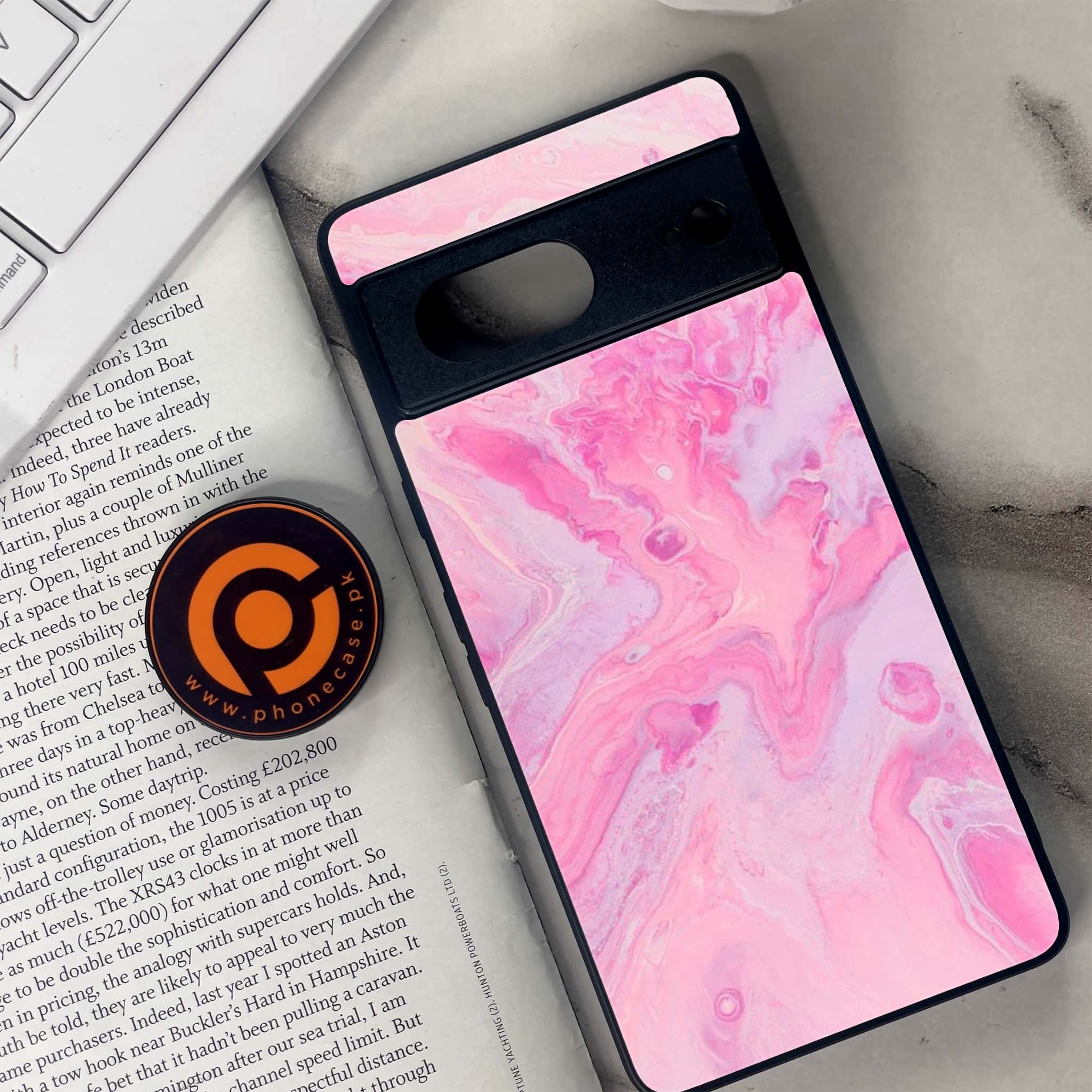 Google Pixel 7 - Pink Marble Series - Premium Metal Printed soft Bumper Shock Proof Case