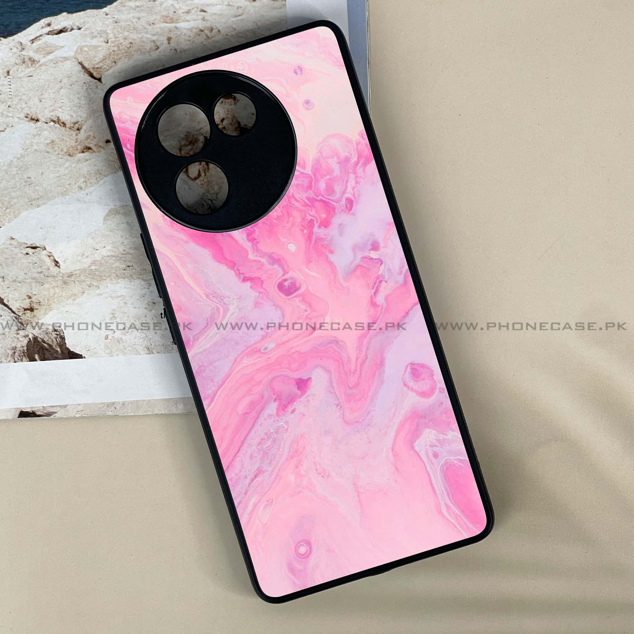 Vivo V30E - Pink Marble Series - Premium Printed Metal soft Bumper shock Proof Case