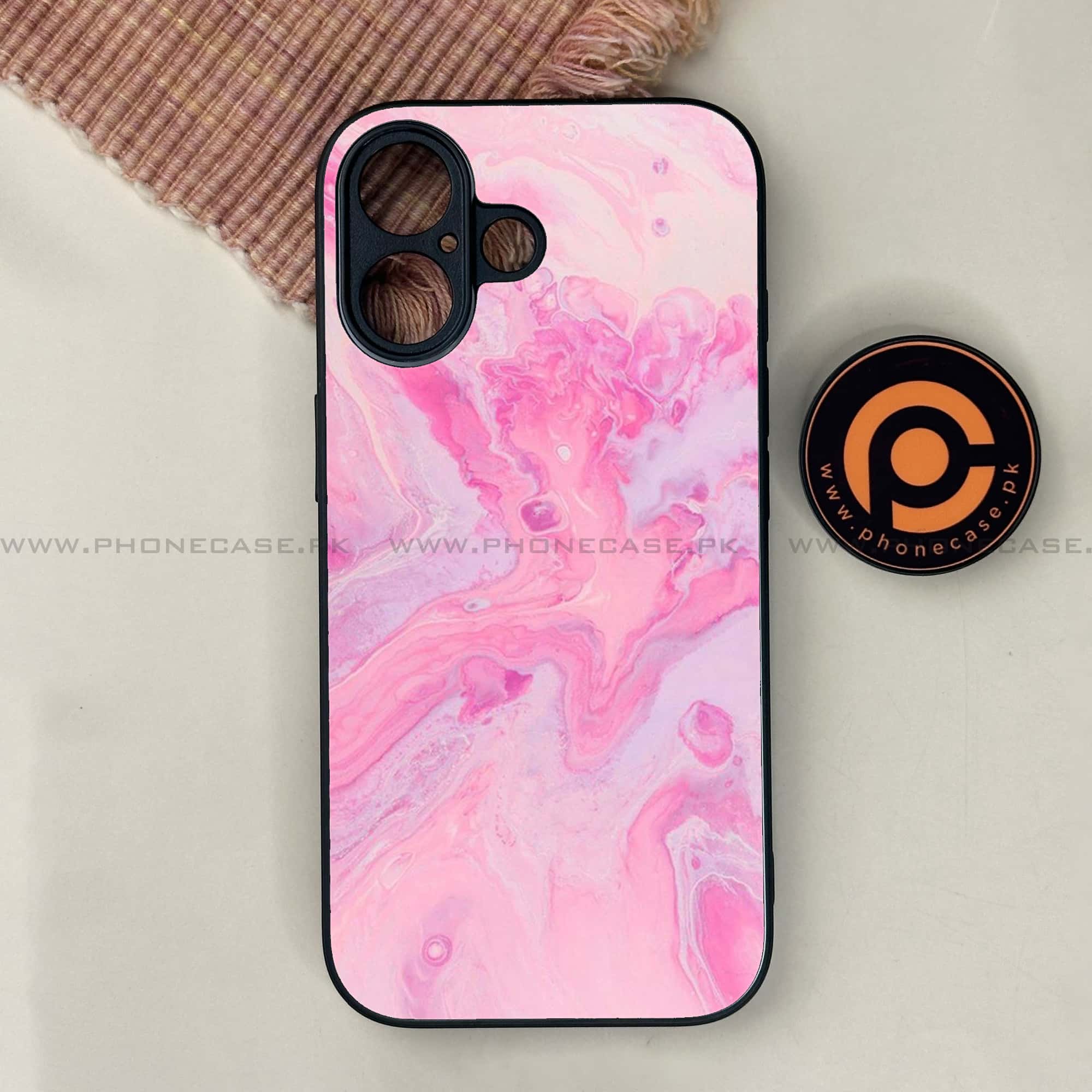 iPhone 17 - Pink Marble Series - Premium Printed Glass soft Bumper shock Proof Case