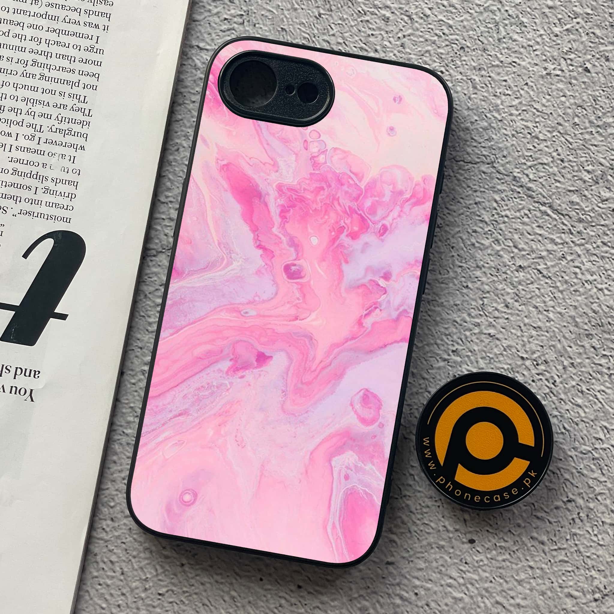 iPhone 16e - Pink Marble Series - Premium Metal  Printed soft Bumper shock Proof Case