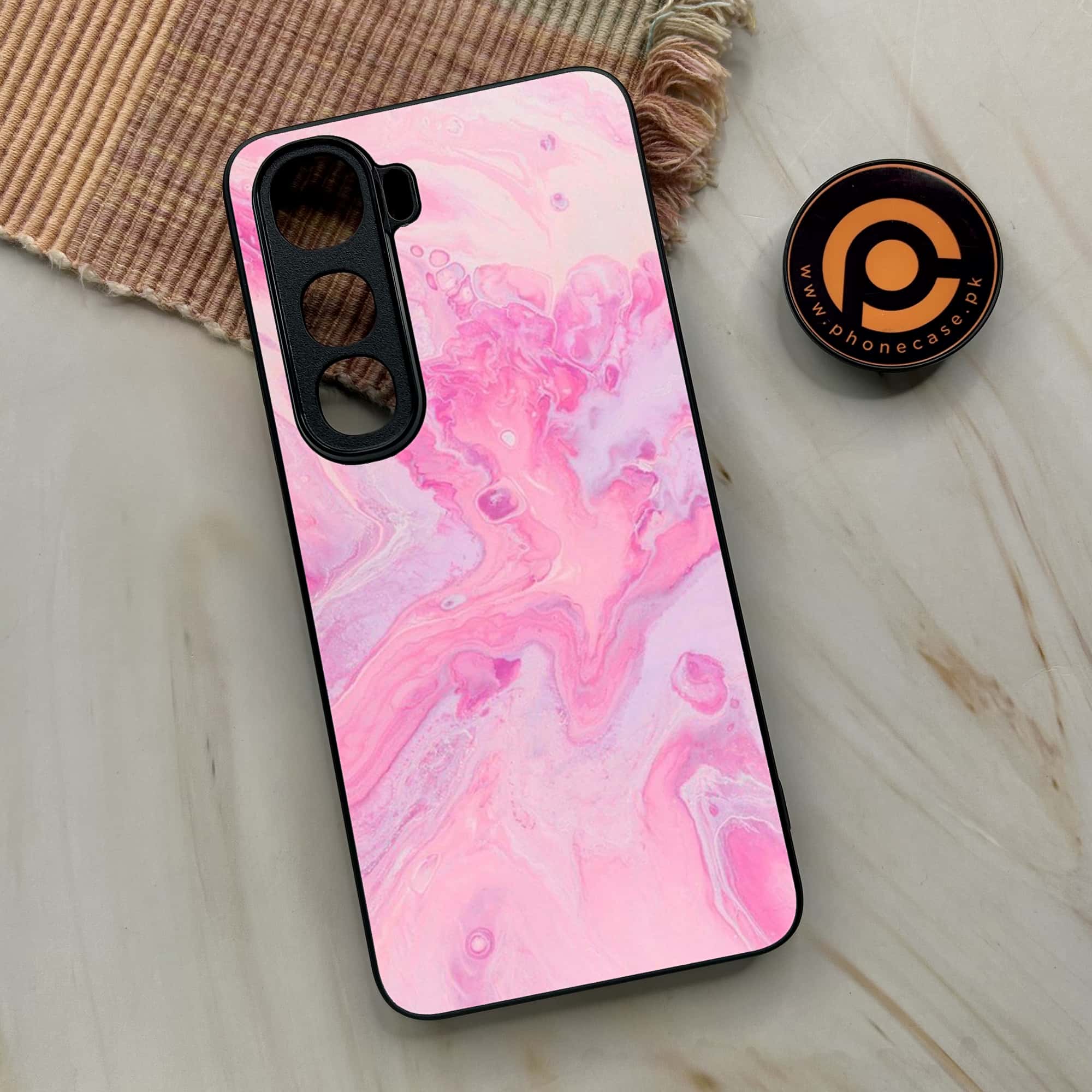 Vivo Y400 - Pink Marble Series - Premium Metal Printed soft Bumper shock Proof Case