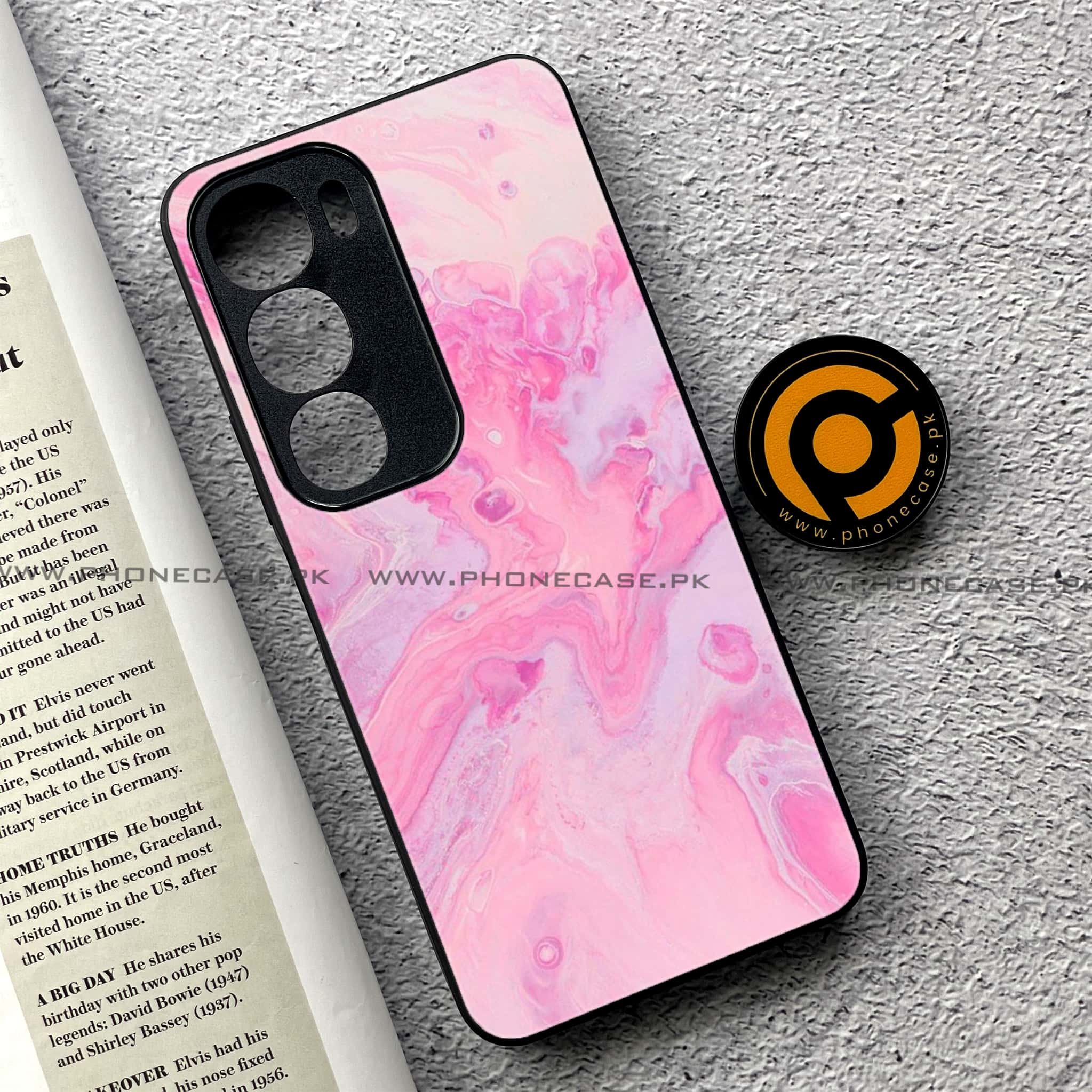 Vivo Y19s - Pink Marble Series - Premium Printed Glass soft Bumper shock Proof Case