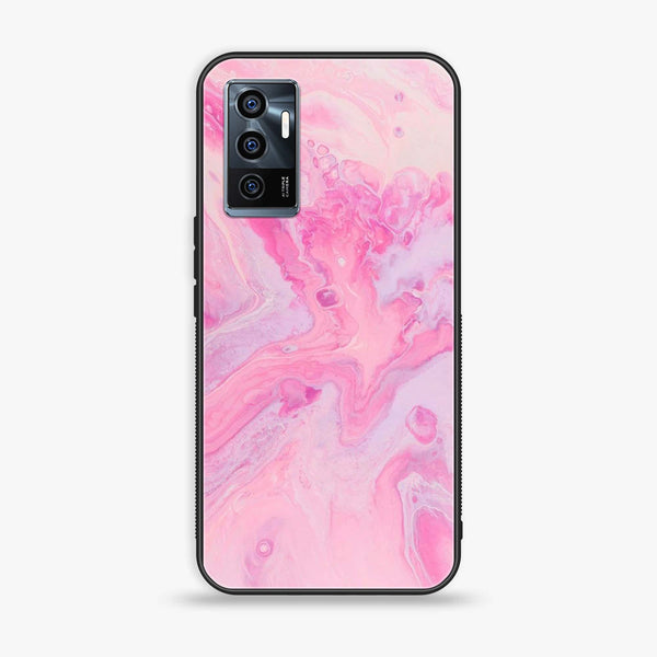 Vivo V23e - Pink Marble Design 6 - Premium Printed Glass soft Bumper shock Proof Case CS-17742