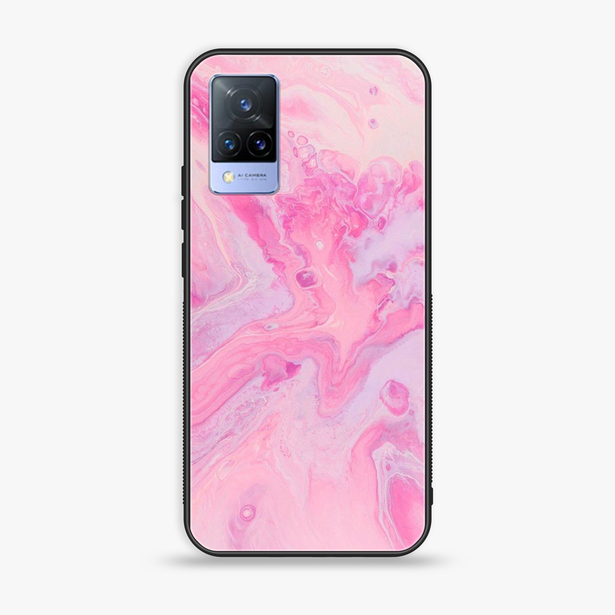 Vivo V21 - Pink Marble Series - Premium Printed Glass soft Bumper shock Proof Case