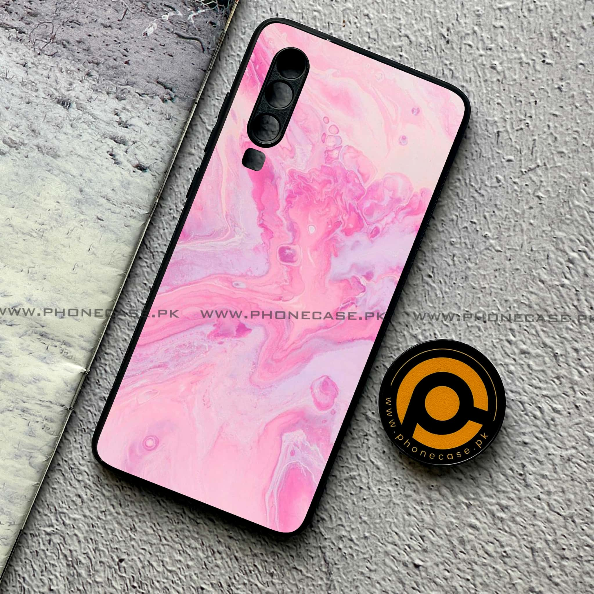 Huawei P30 - Pink Marble Series - Premium Printed Glass soft Bumper shock Proof Case