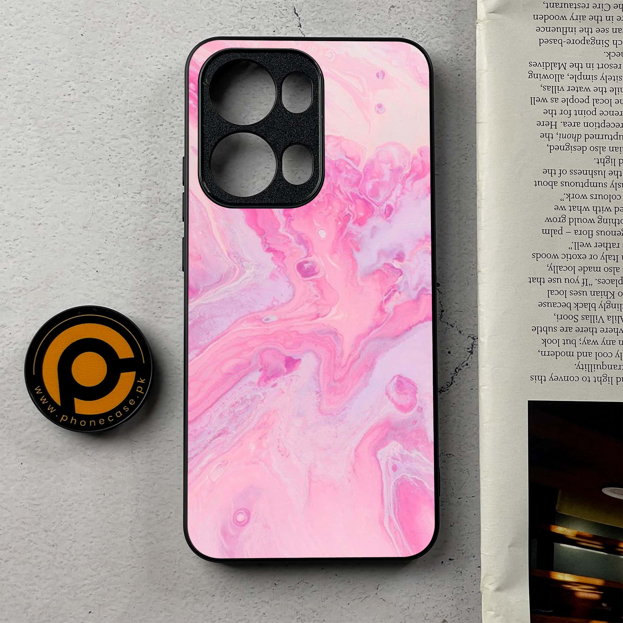 Oppo Reno 13 Pro - Pink Marble Series - Premium Metal Printed Soft Bumper Shockproof Case