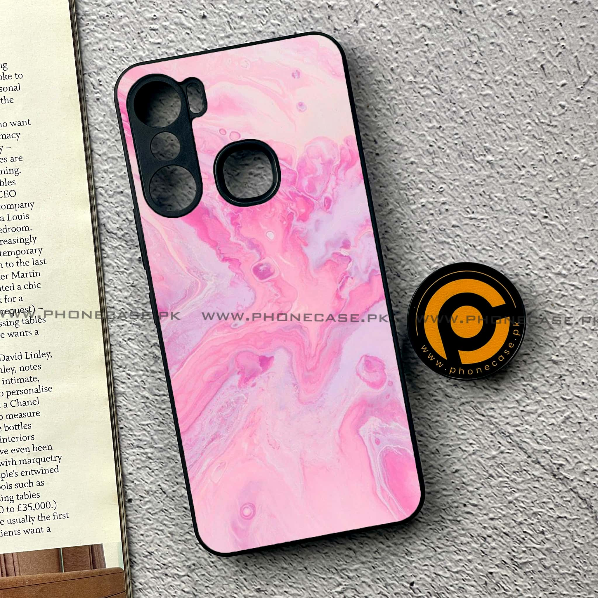 Infinix Hot 12 Pro - Pink Marble Series - Premium Printed Glass soft Bumper shock Proof Case