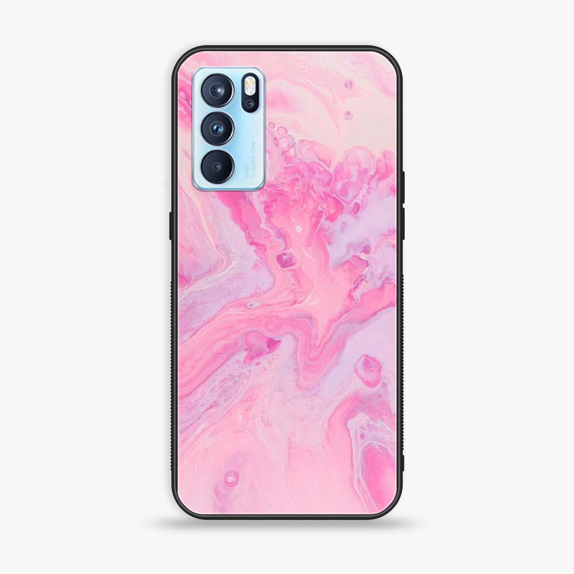 Oppo Reno 6 Pro - Pink Marble Series - Premium Printed Glass soft Bumper shock Proof Case