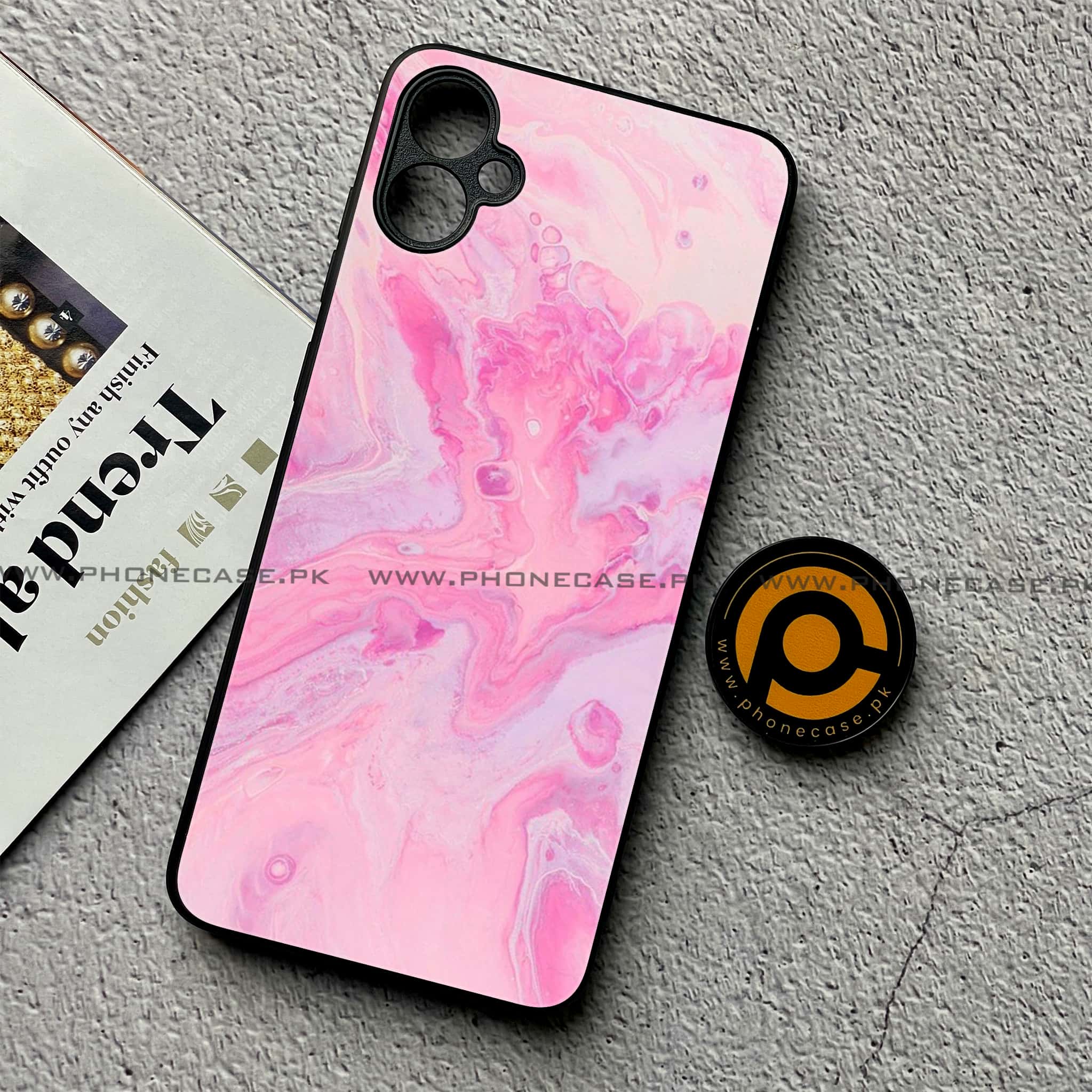 Samsung Galaxy A05 - Pink Marble Series - Premium Metal Printed soft Bumper shock Proof Case