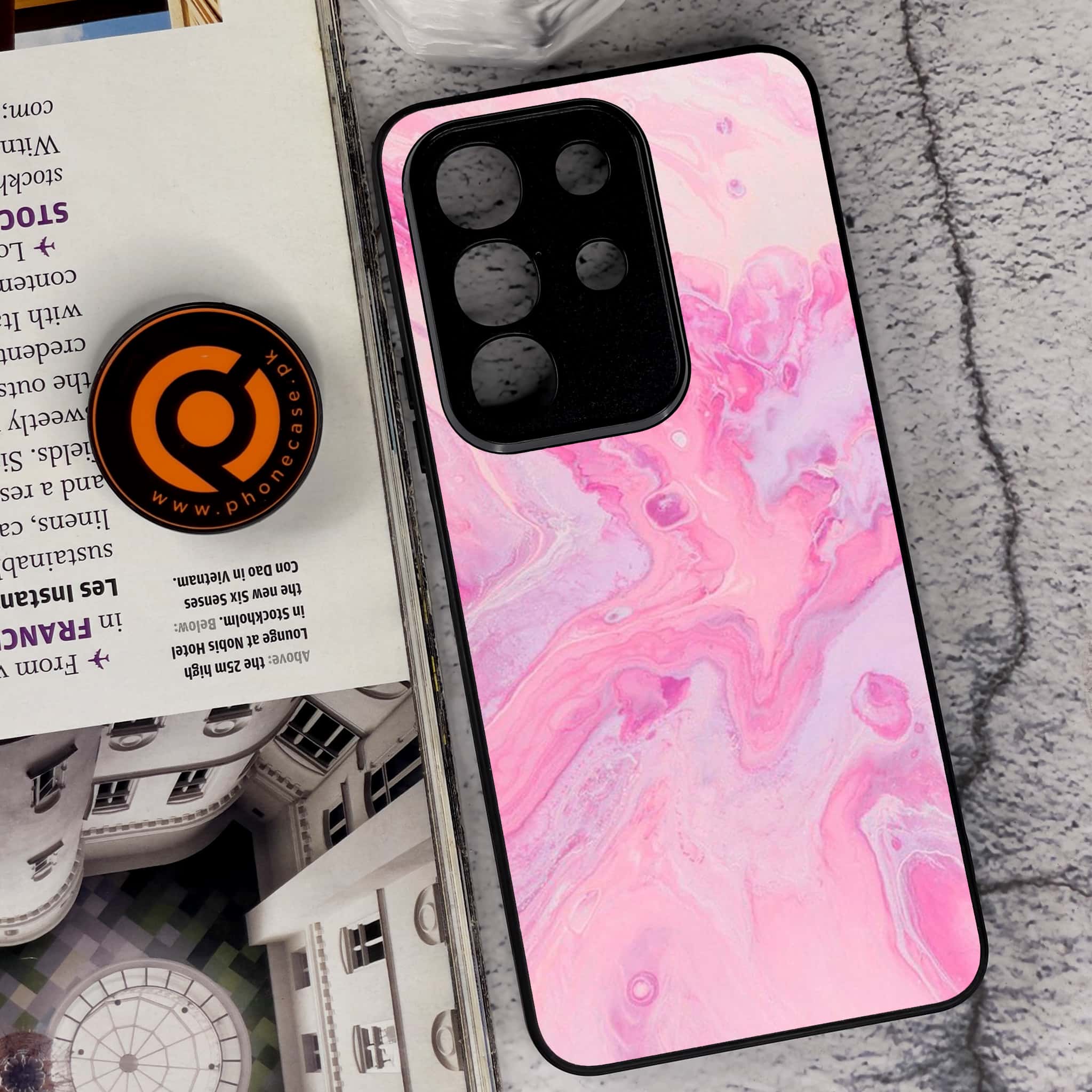 Vivo Y29 4G - Pink Marble Series - Premium Metal Printed soft Bumper Shock Proof Case