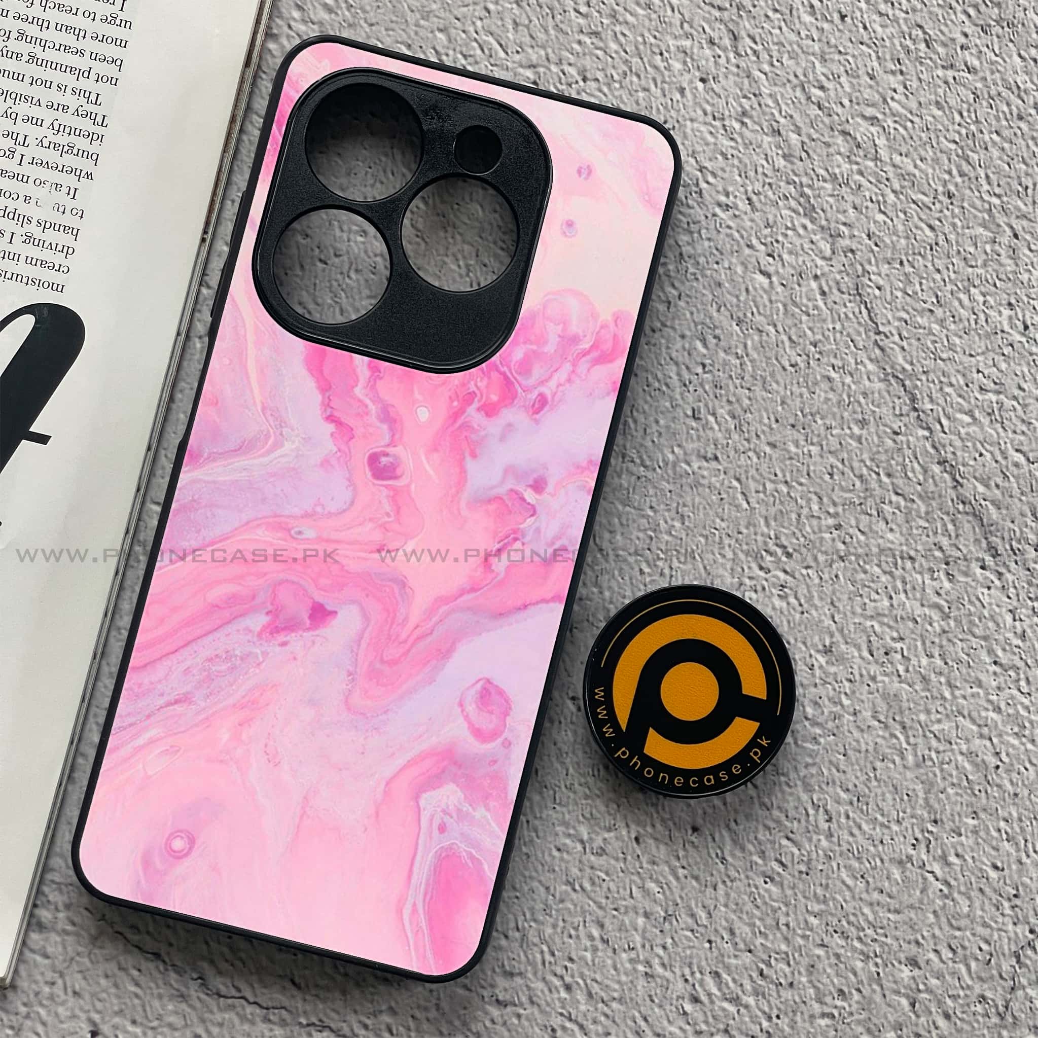 Tecno Spark 20C - Pink Marble Series - Premium Printed Glass soft Bumper shock Proof Case