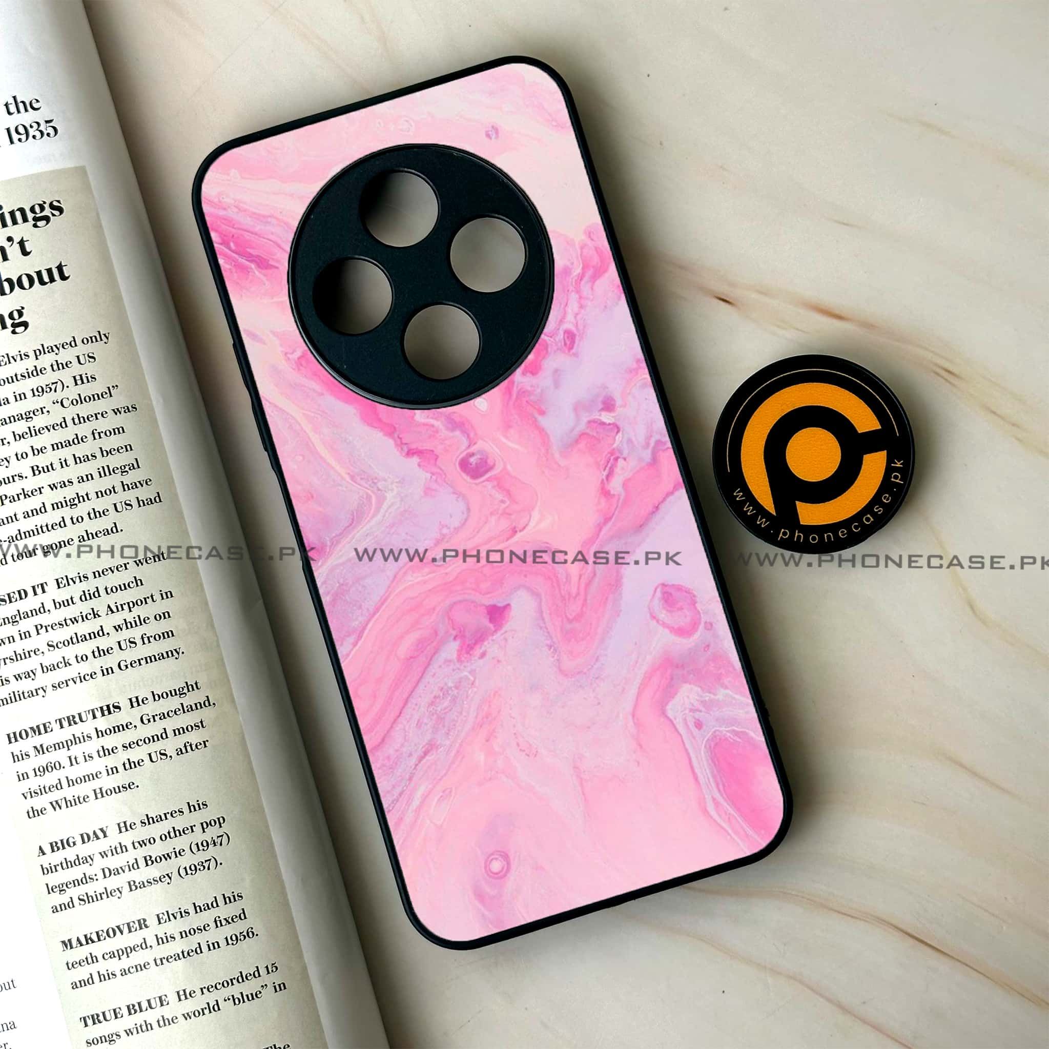 Tecno Spark 30C - Pink Marble Series - Premium Printed Glass soft Bumper shock Proof Case