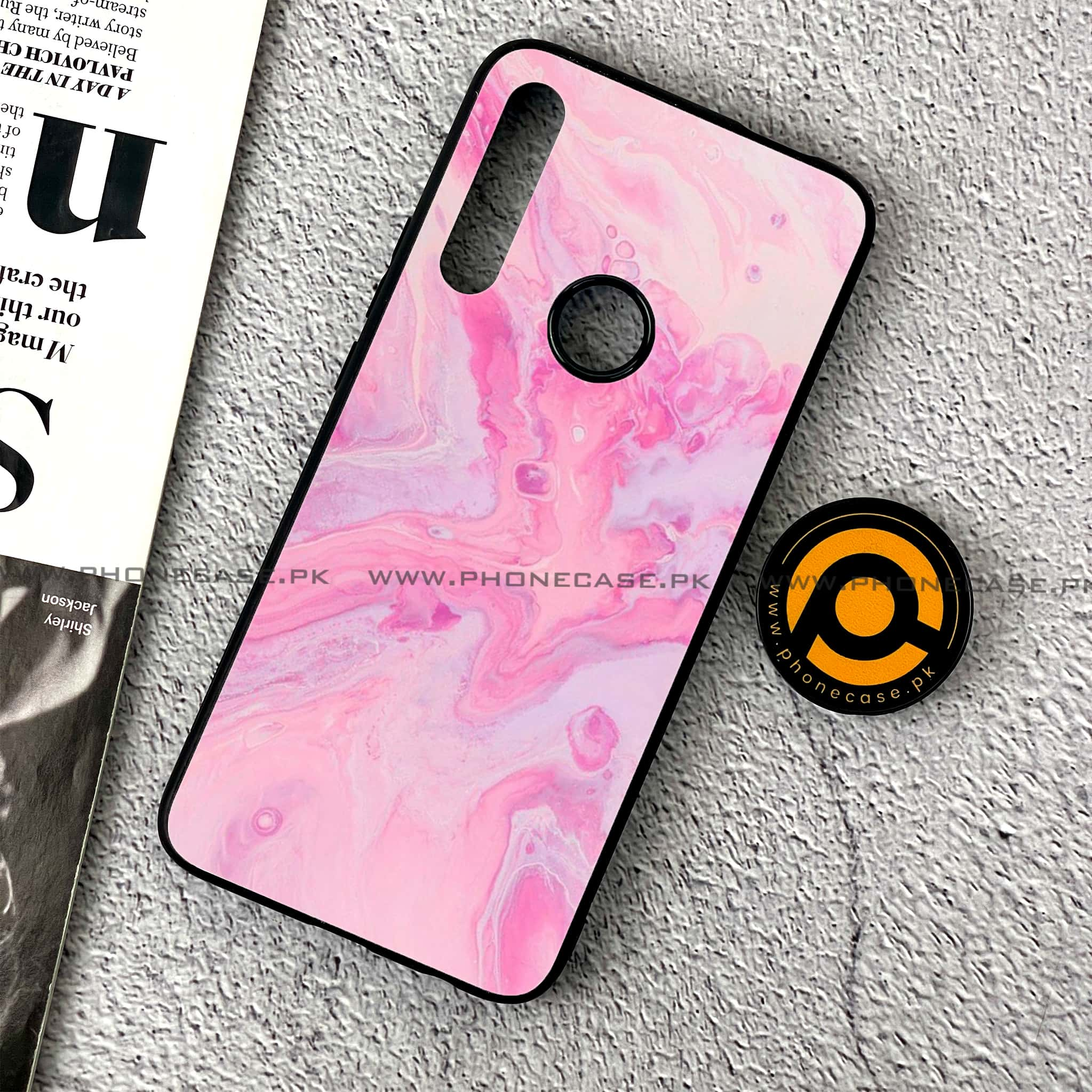 Huawei Y9 Prime (2019) - Pink Marble Series - Premium Printed Glass soft Bumper shock Proof Case