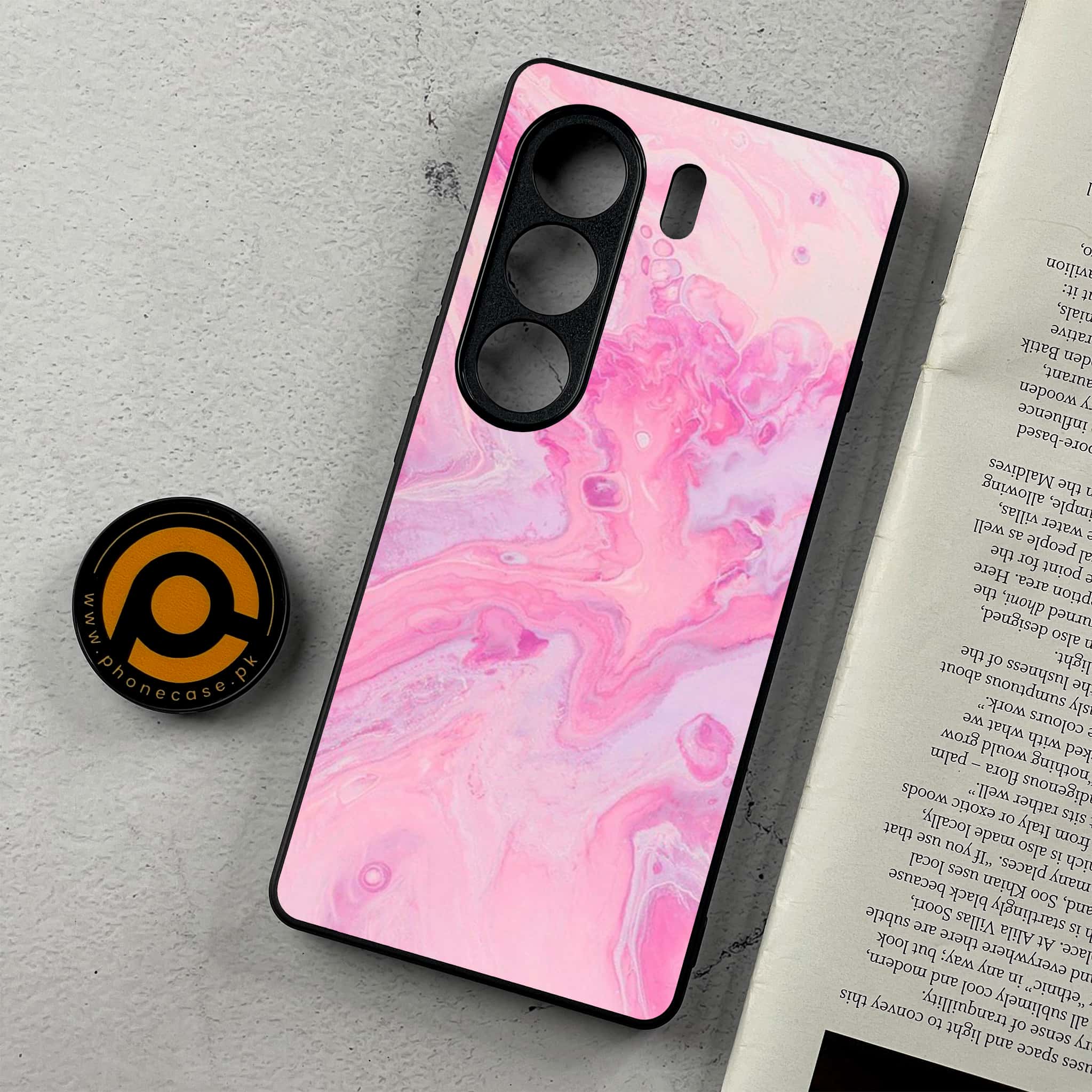Tecno Camon 40 Pro - Pink Marble Series - Premium Metal Printed Soft Bumper Shockproof Case