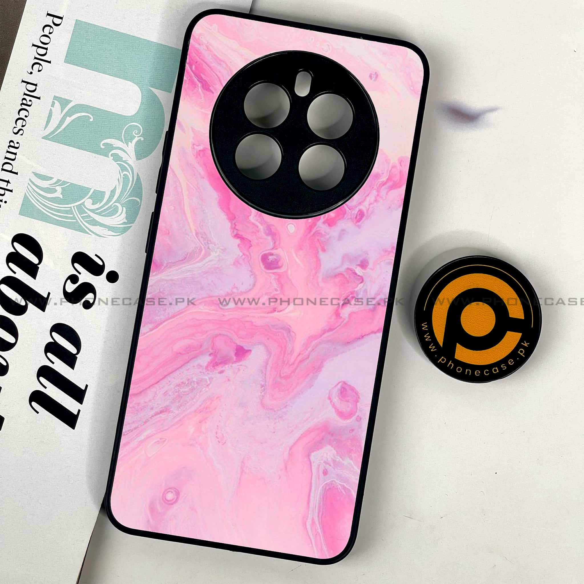 Realme 12 Plus 5G - Pink Marble Series - Premium Printed Glass soft Bumper shock Proof Case