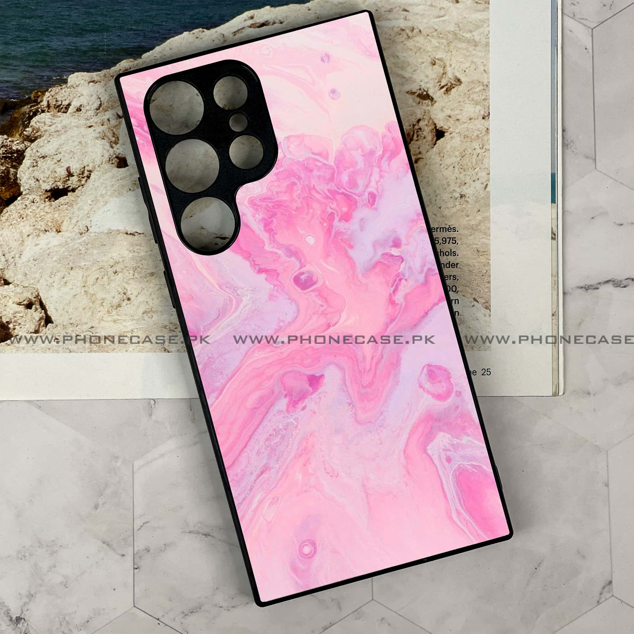 Samsung Galaxy S24 Ultra - Pink Marble Series - Premium Metal Printed soft Bumper shock Proof Case