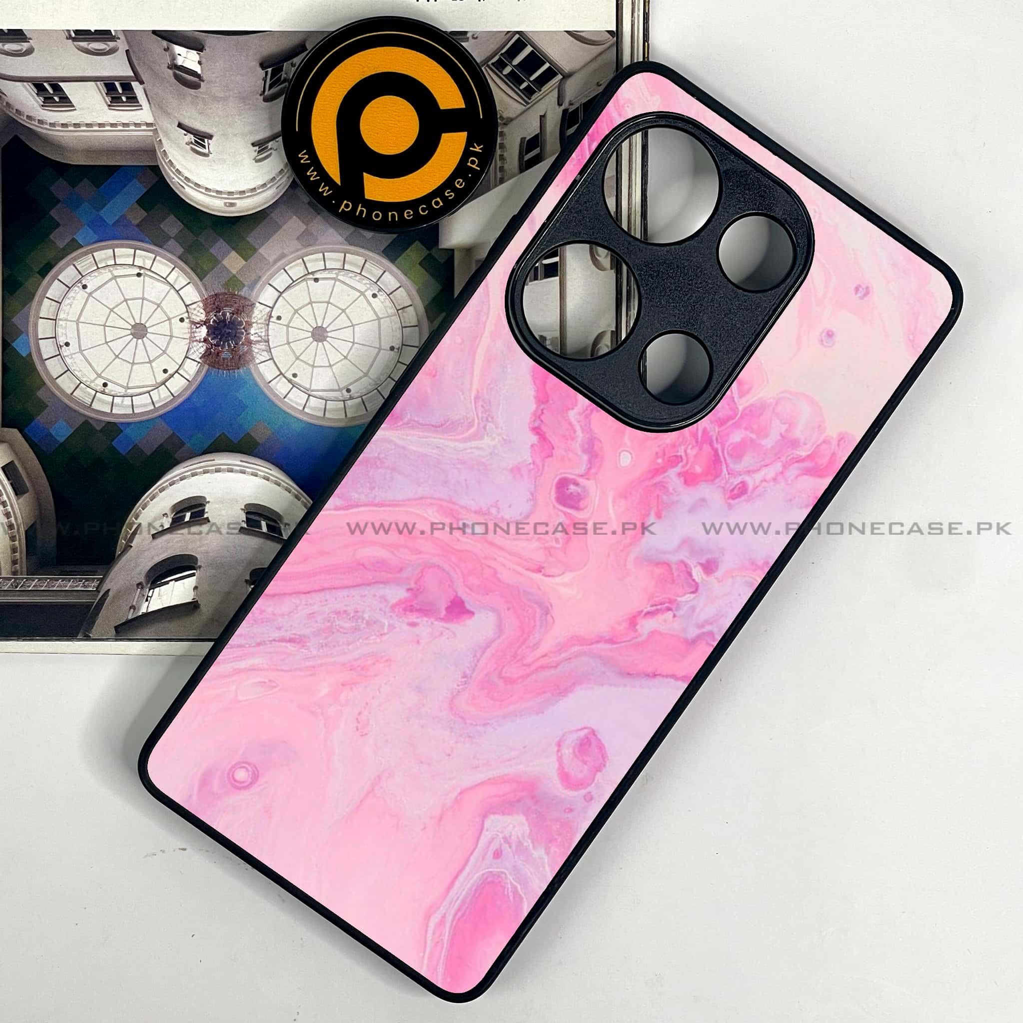 Redmi Note 13 Pro 4G - Pink Marble Series - Premium Metal Printed soft Bumper shock Proof Case