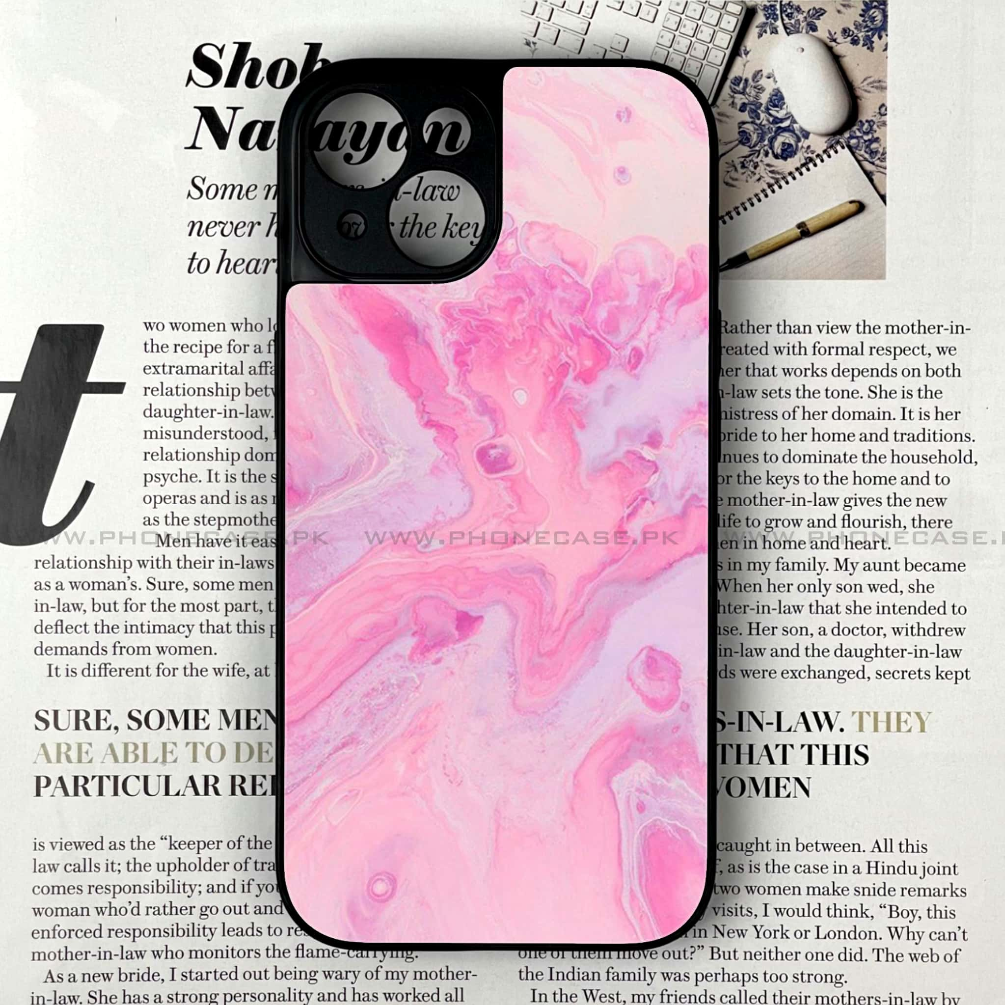 iPhone 15 -  Pink Marble Series - Premium Printed Glass soft Bumper shock Proof Case