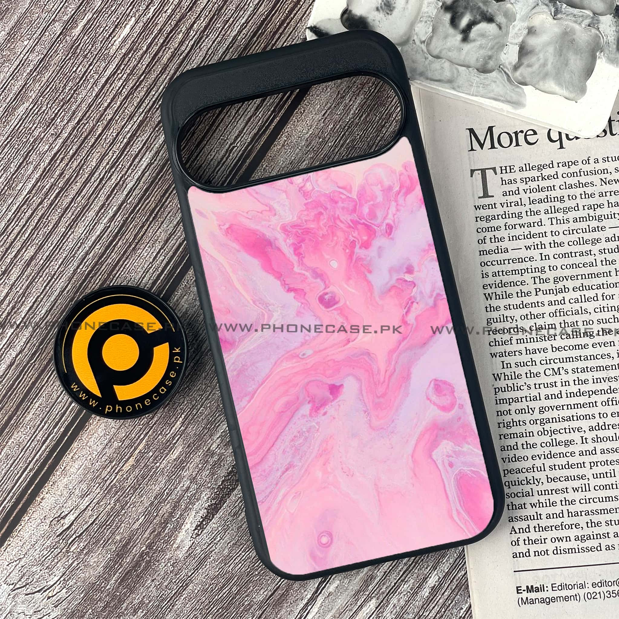 Google Pixel 9 - Pink Marble Series - Premium Printed Glass soft Bumper shock Proof Case