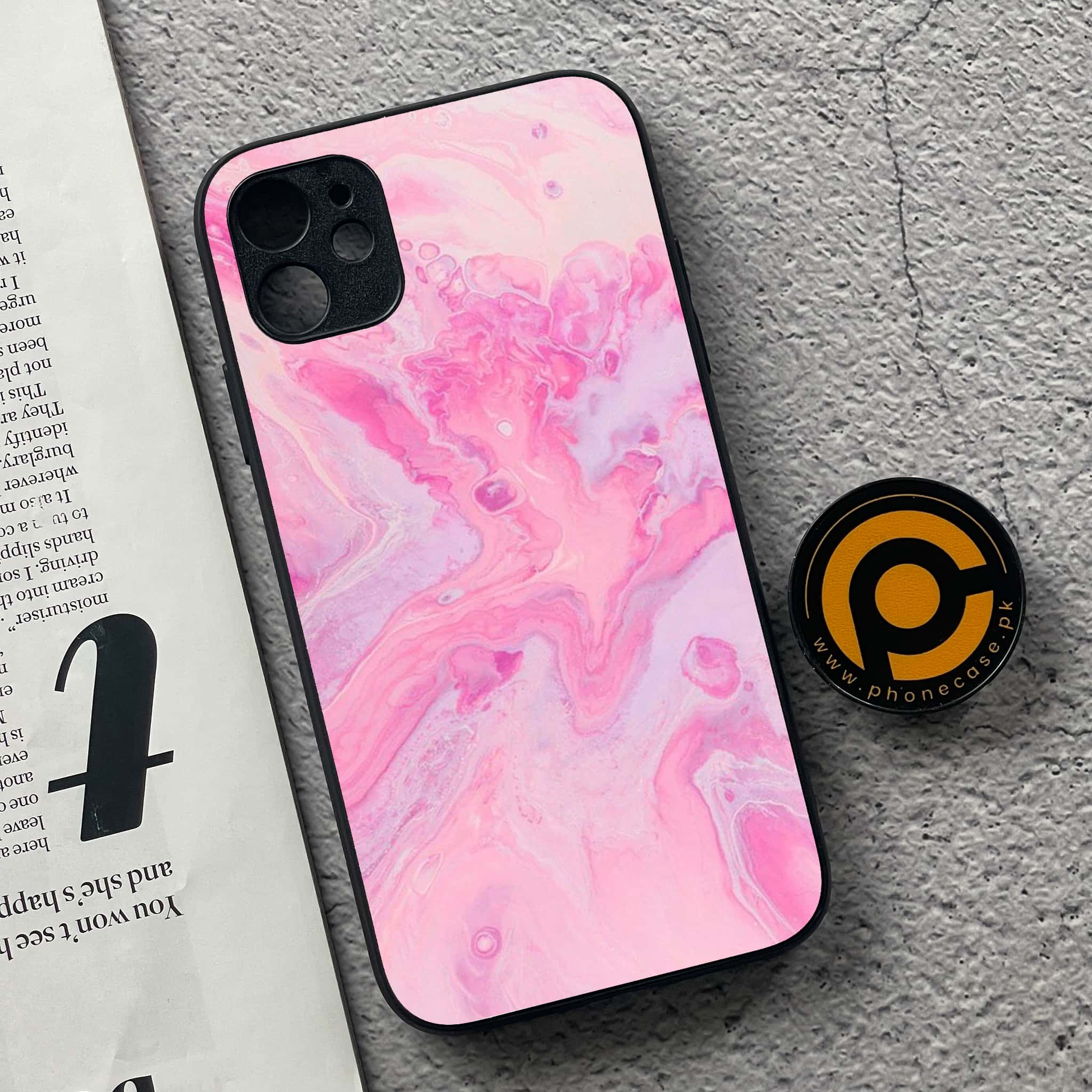iPhone 11  Pink Marble Series Premium Printed Glass soft Bumper shock Proof Case