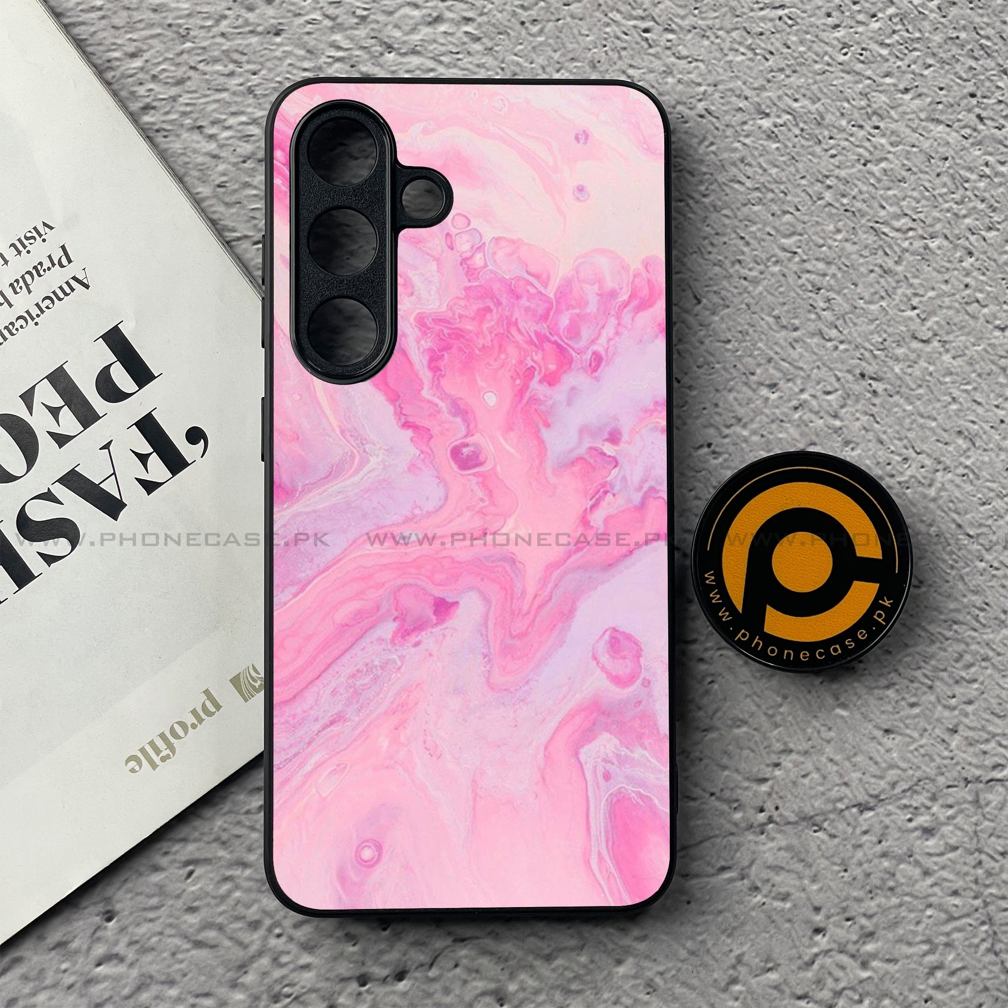 Samsung Galaxy S25 FE - Pink Marble Series - Premium Metal Printed soft Bumper shock Proof Case