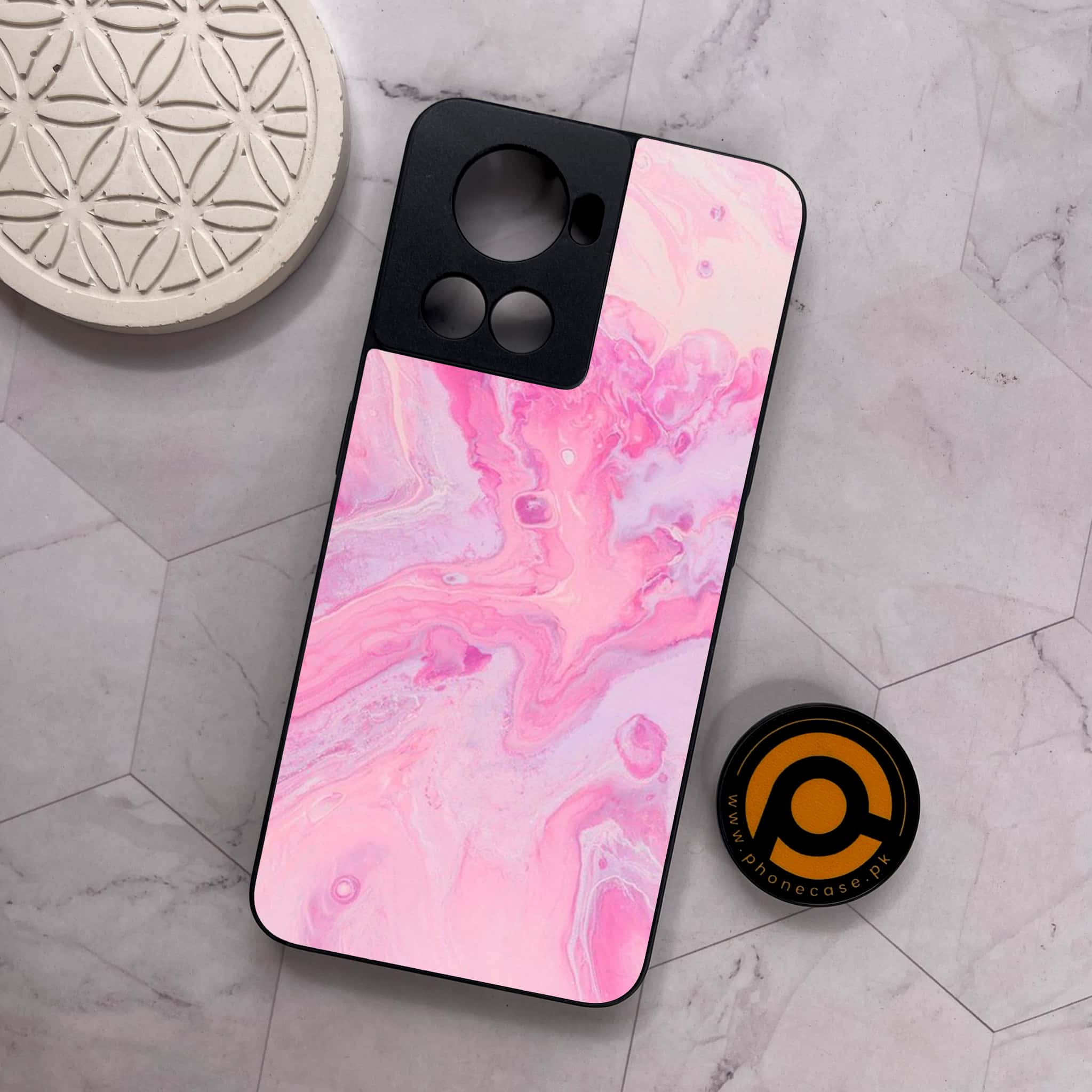 OnePlus 10R -  Pink Marble Series  - Premium Metal Printed soft Bumper shock Proof Case