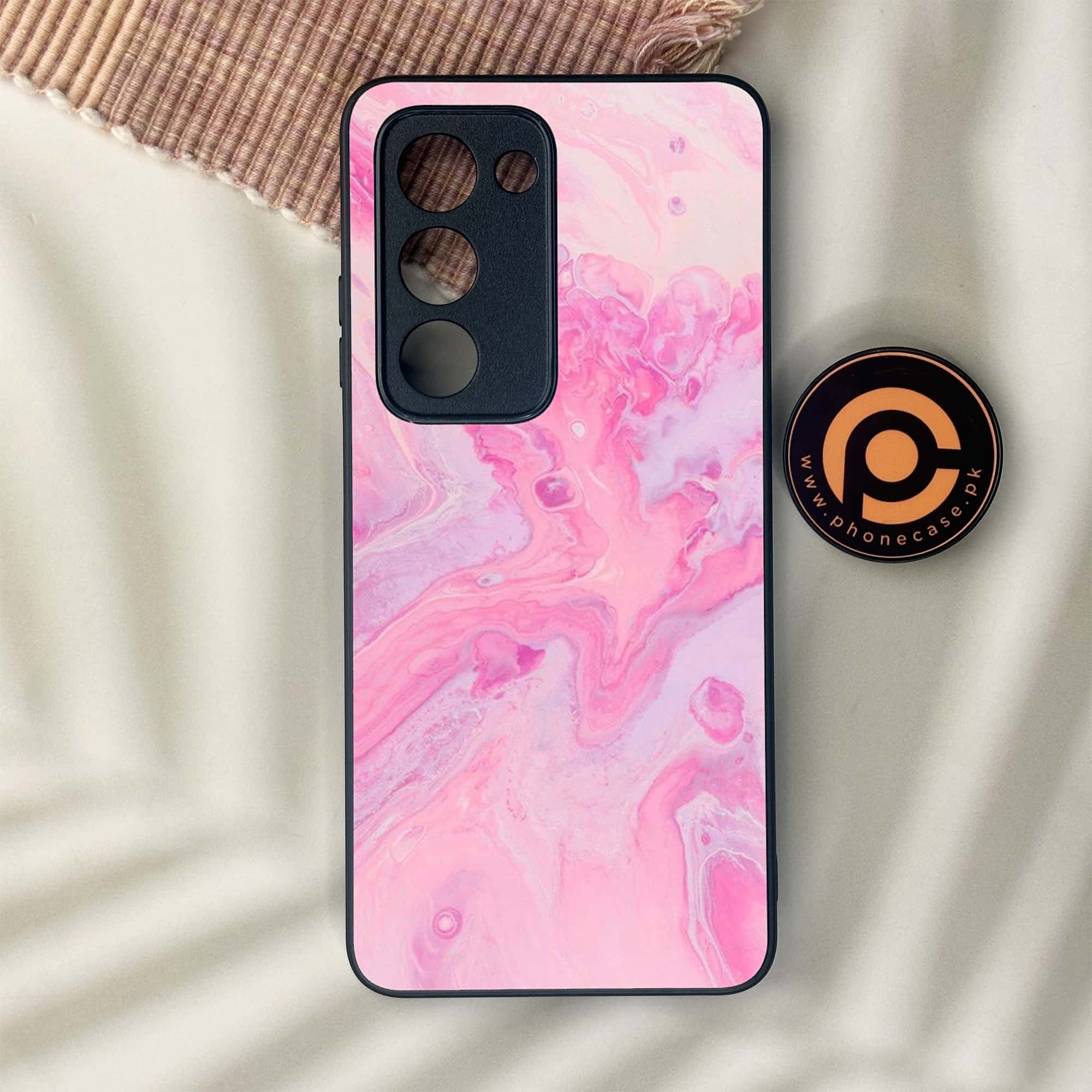 Oppo A5 2025 - Pink Marble Series - Premium Metal Printed soft Bumper shock Proof Case