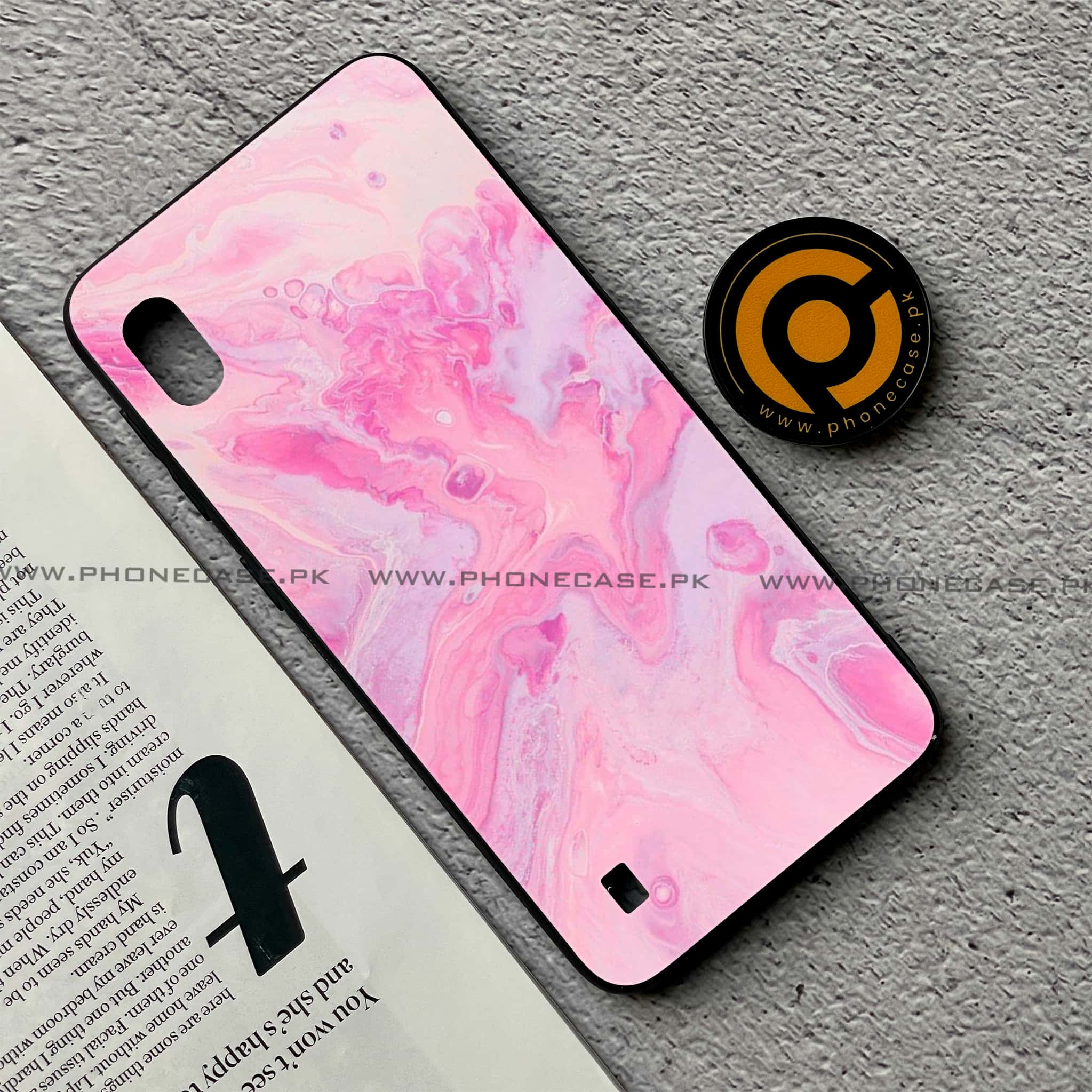 Samsung Galaxy A10 - Pink Marble Series - Premium Printed Glass soft Bumper shock Proof Case