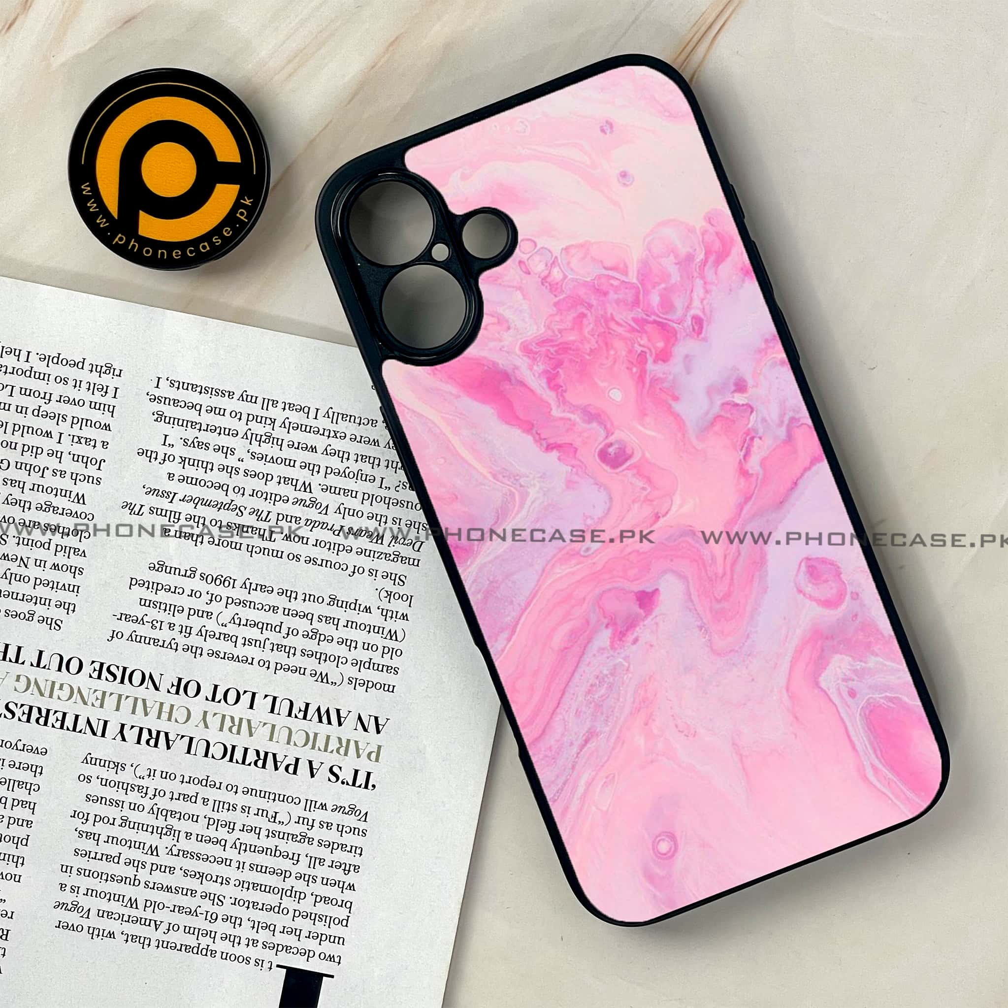 iPhone 16 Plus - Pink Marble Series - Premium Printed Glass soft Bumper shock Proof Case